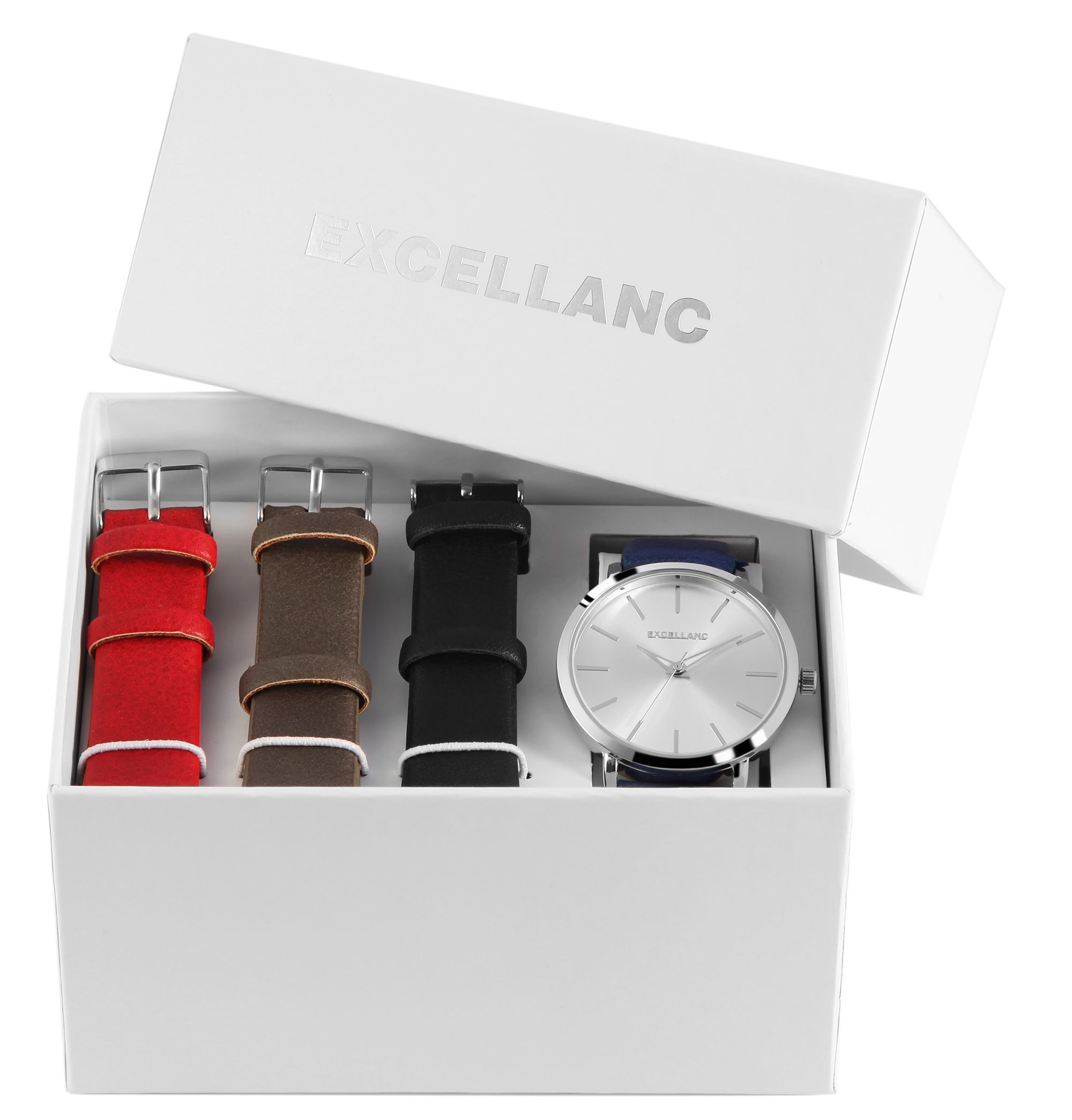 Excellanc Geschenkset mit Damenuhr und drei Wechselarmbändern