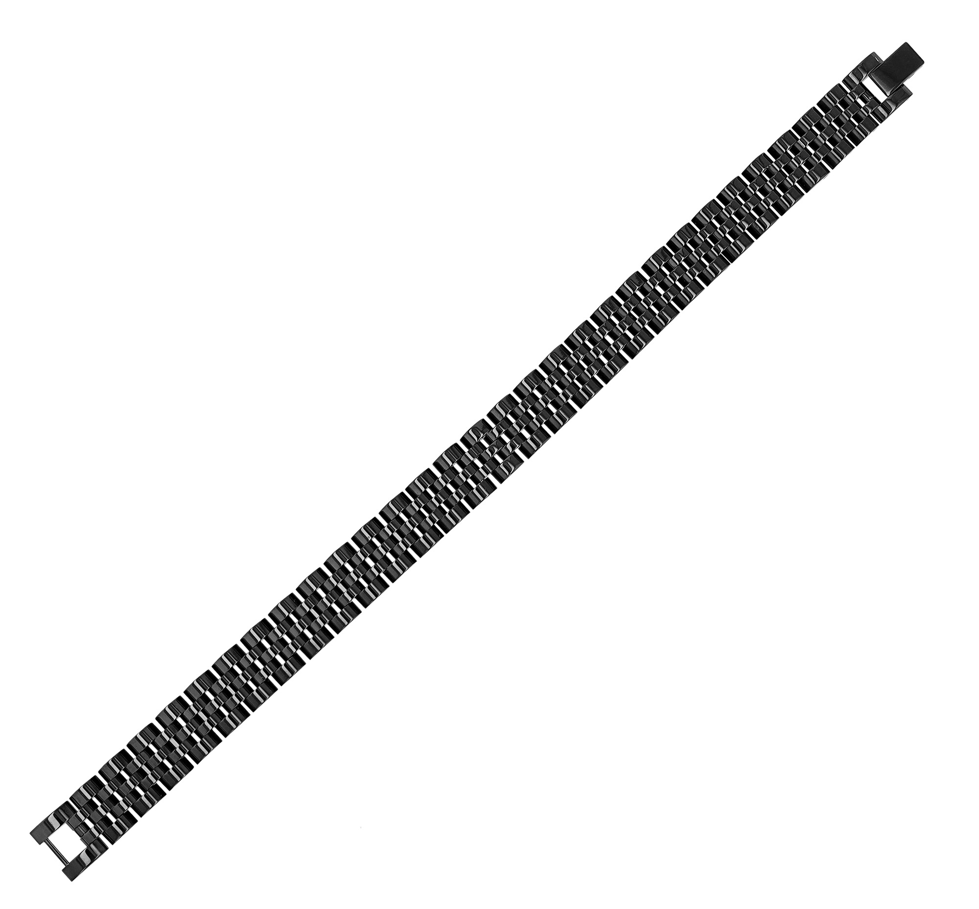 "Taron" Edelstahl Gliederarmband - Jubilee-Design, Länge 23 cm/ 12 mm, schwarz