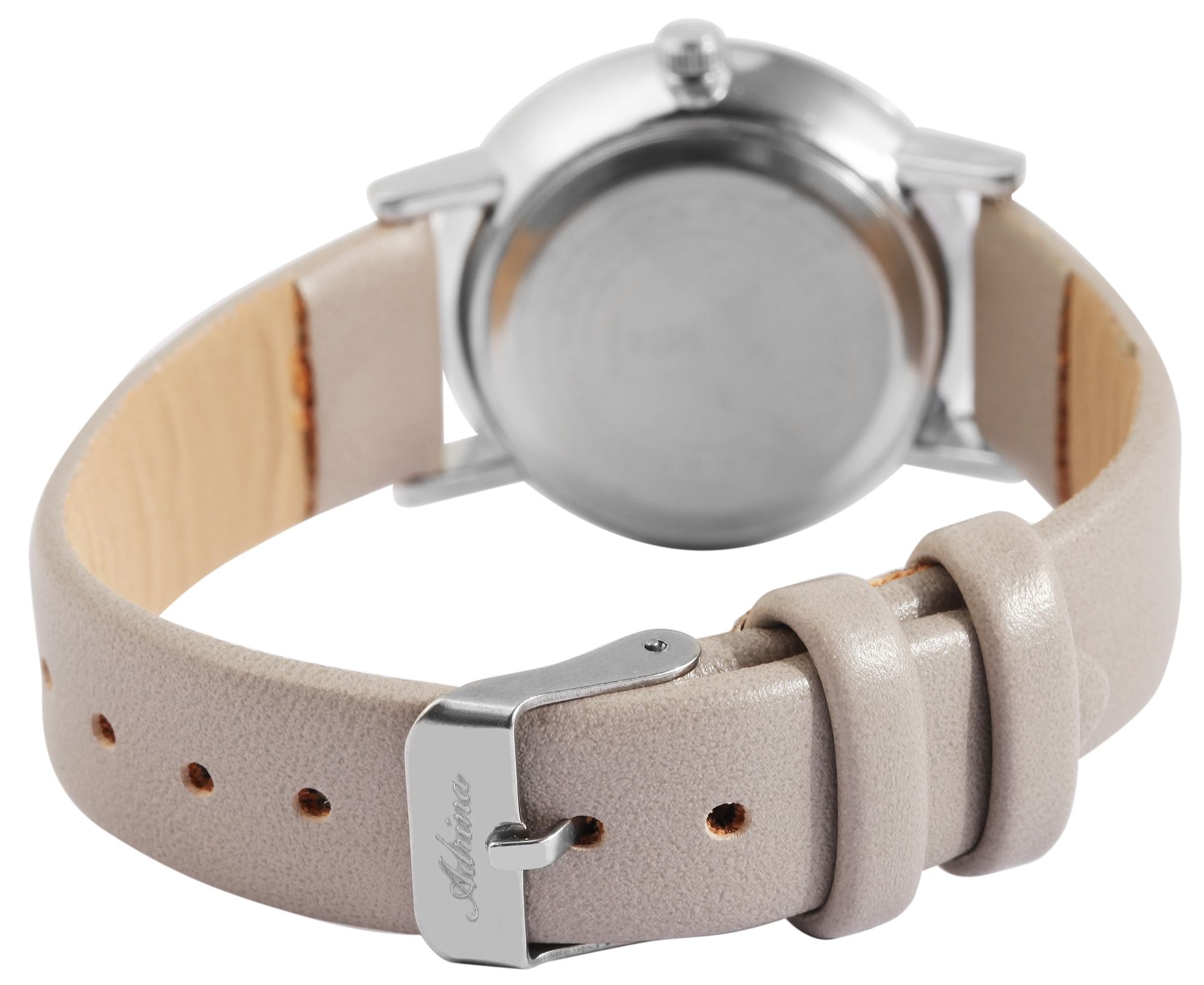 Adrina Damenuhr mit Lederimitationsband, Ø 32 mm, beige/ silberfarben