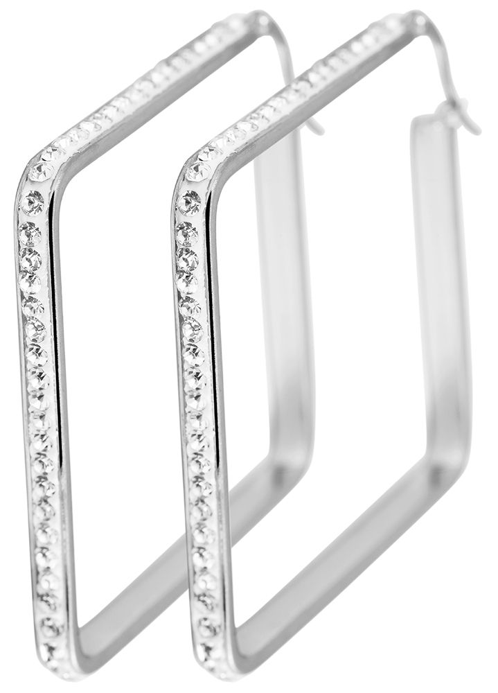 Akzent Edelstahl Quadrat-Creolen mit Similibesatz, silberfarbig