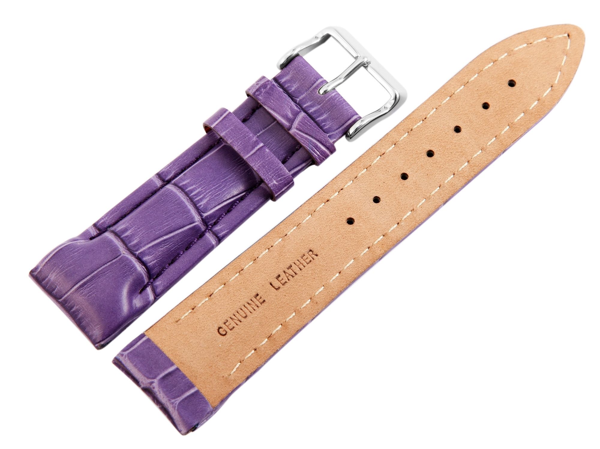 Echtleder-Uhrenarmband, lila, Krokooptik, 22 mm