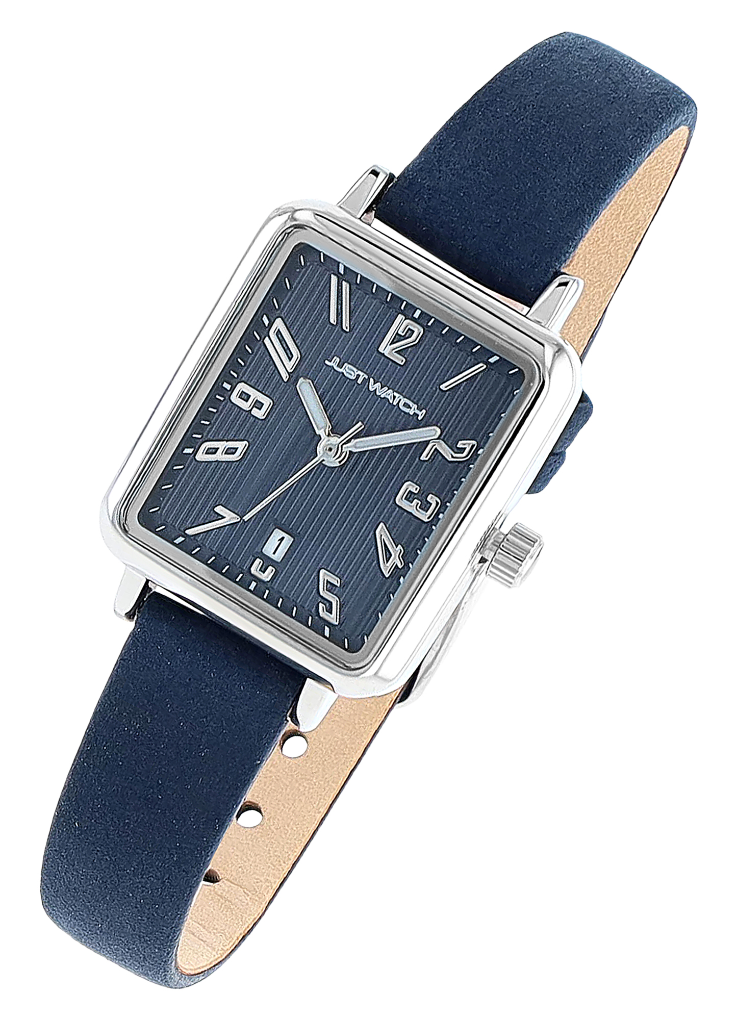 JUST WATCH Damenuhr "Aveline" mit Echtlederband, eckiges Design, blau/ silberfarben
