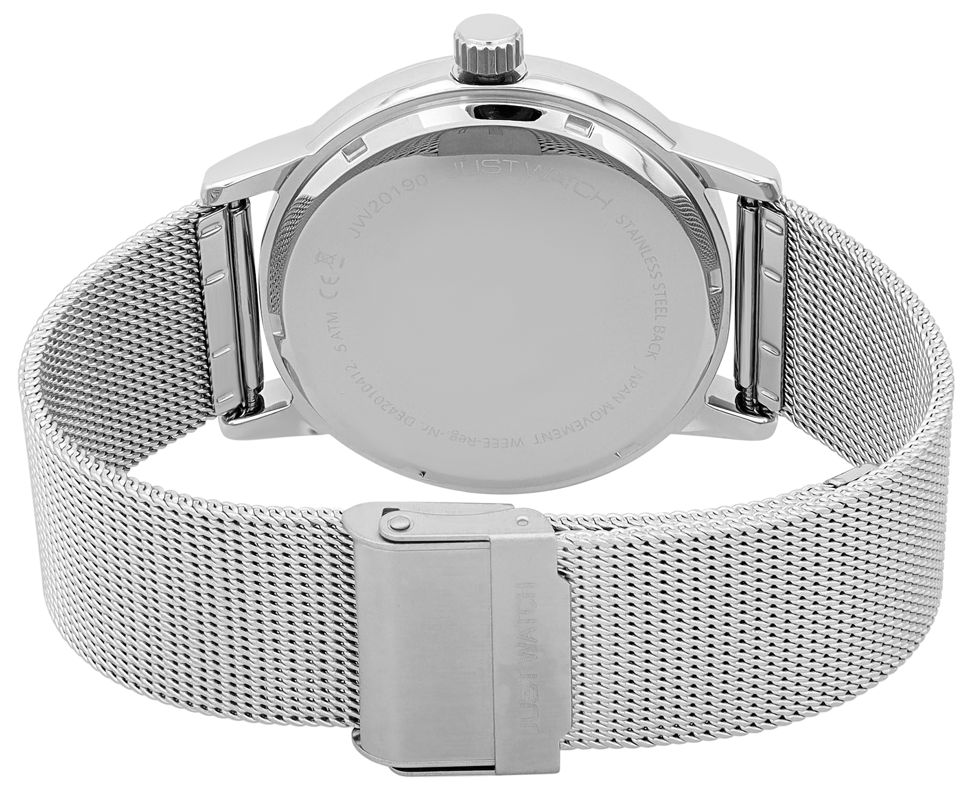 Just Watch Herrenuhr, "Marquis" mit Mesharmband, Edelstahl, Ø 43 mm, 5ATM, silberfarben