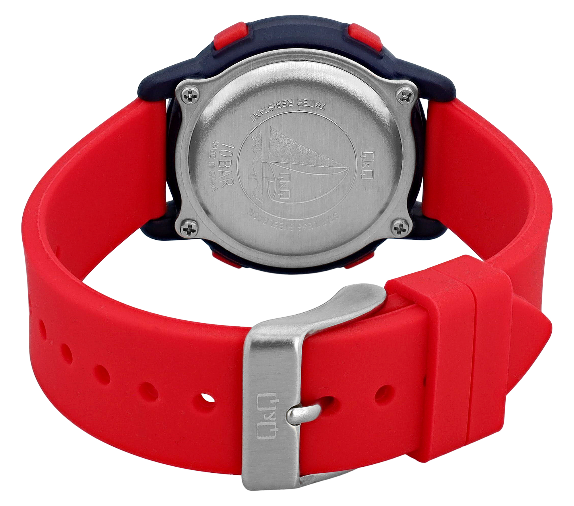 Q&Q Kinder/Jugend Digitaluhr, Kunststoff, Resinband, rot/blau, Ø 34 mm