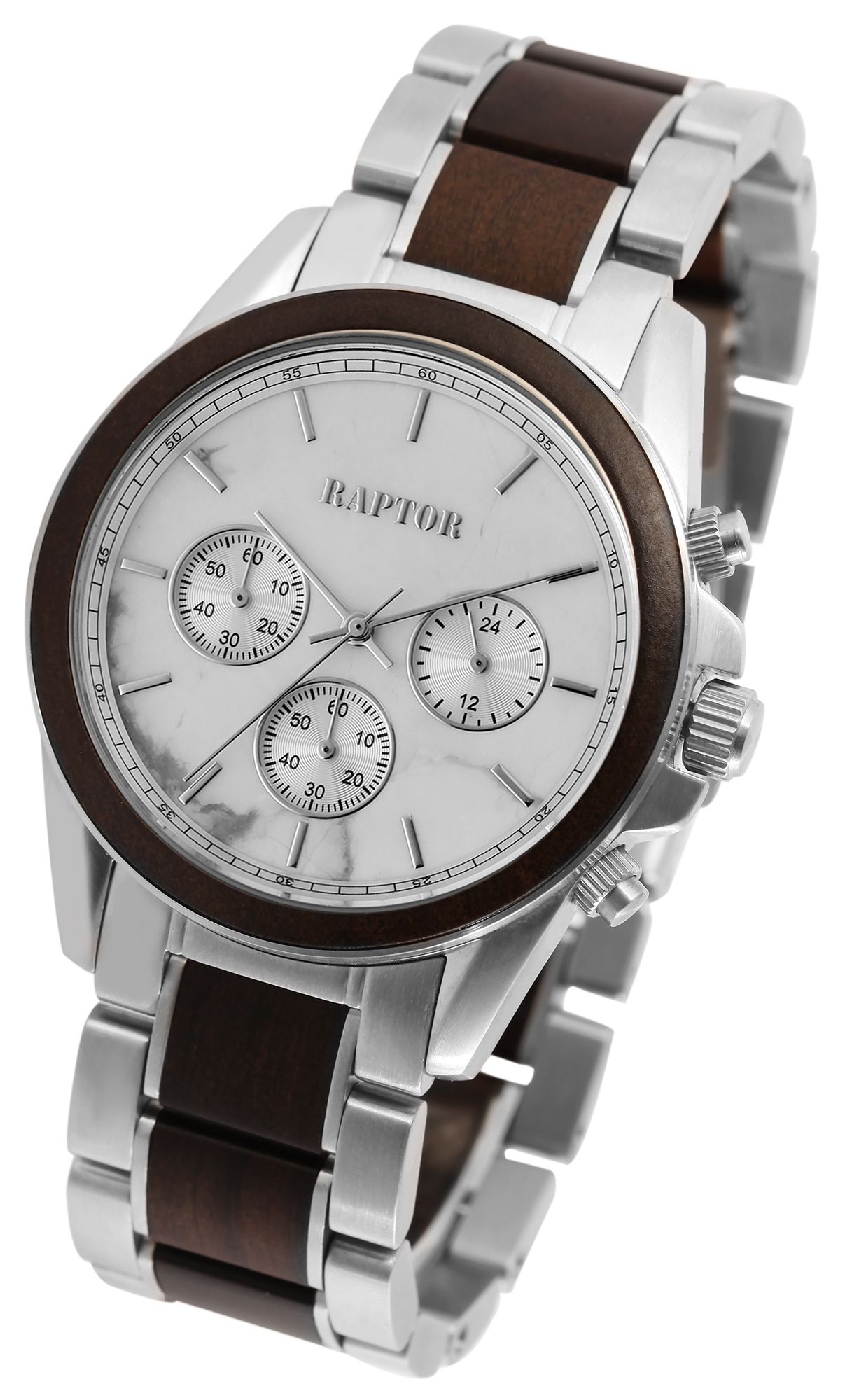Raptor Herrenchronograph "Chiko" aus Edelstahl und schwarzem Sandelholz