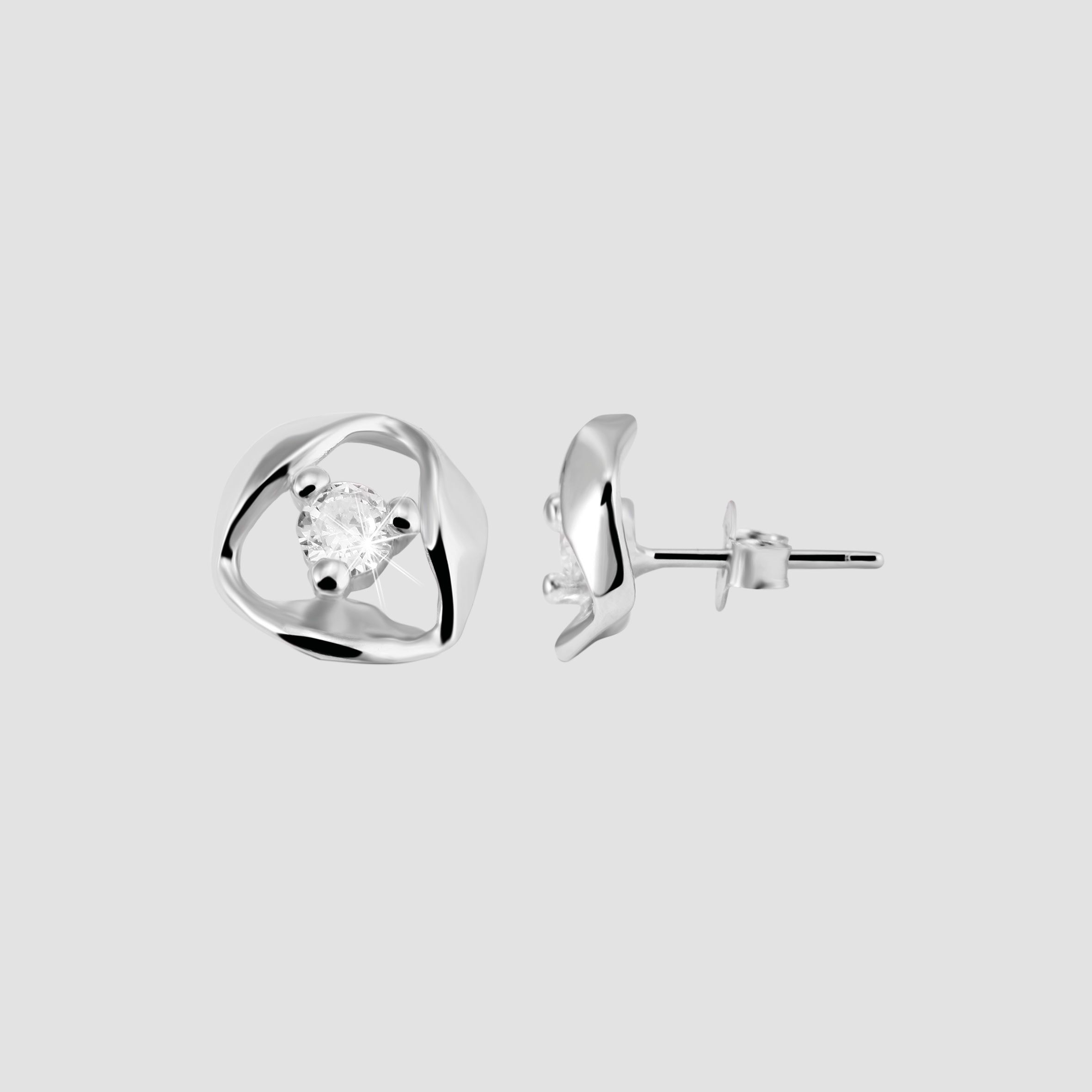 925/- Echt Silber Ohrstecker "Della" mit Zirkoniastein, 925/rhodiniert