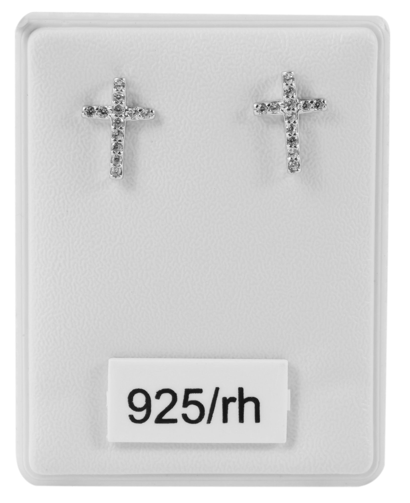 "Kira" 925/- Echt Silber Ohrstecker, Kreuz, weißer Zirkoniabesatz, silberfarben rhodiniert