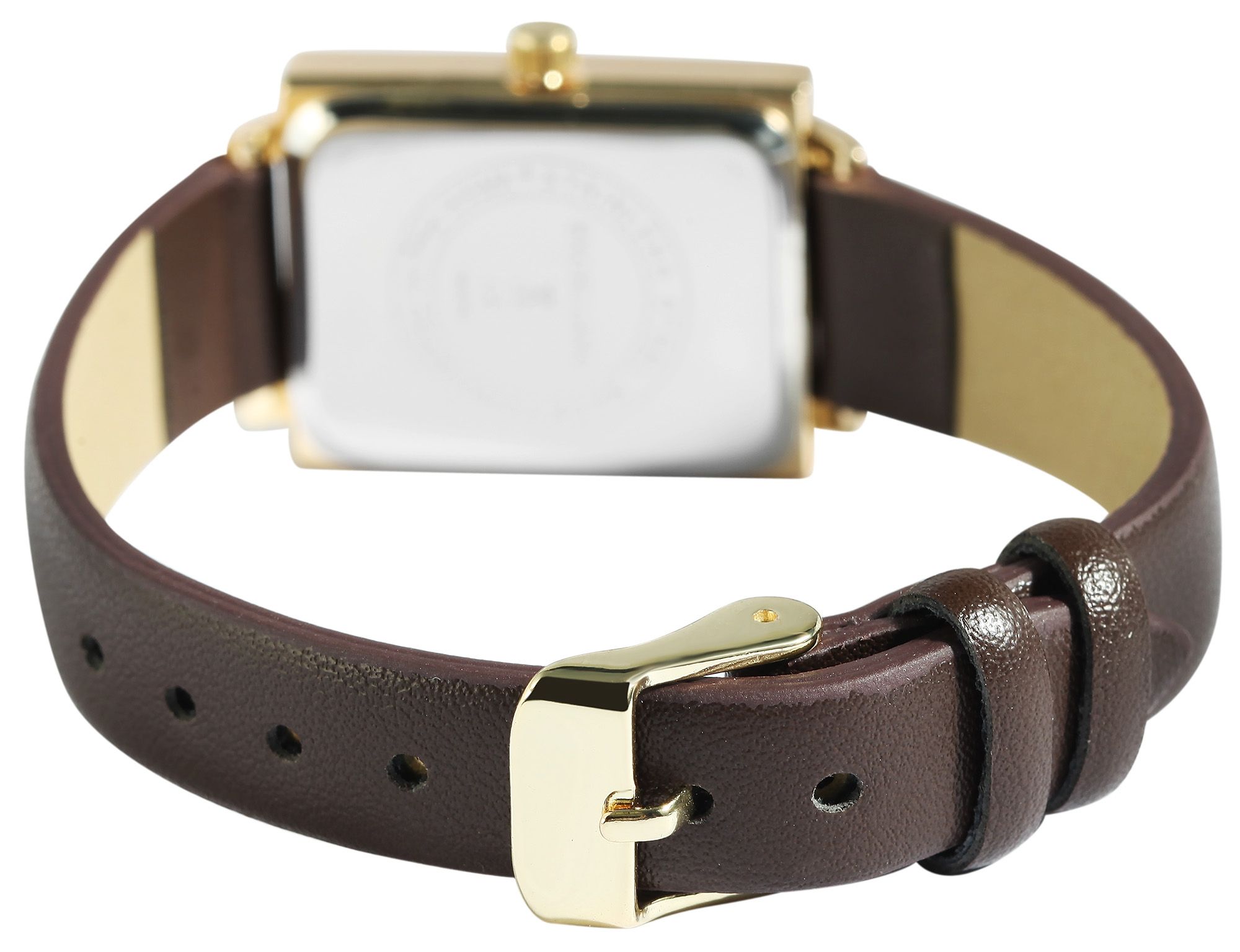 Excellanc Damenuhr mit Lederimitationsarmband, dunkelbraun/goldfarben