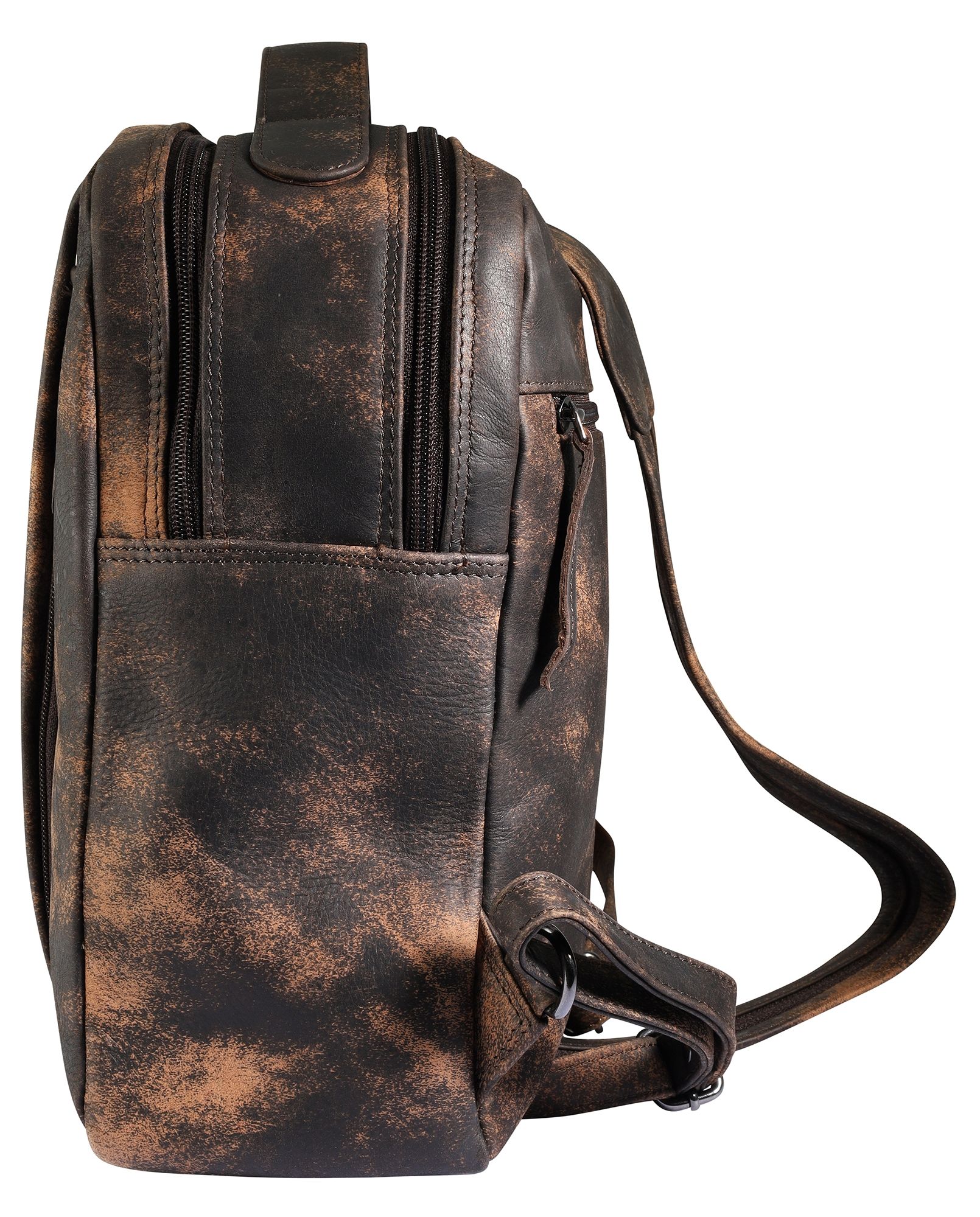 Leonardo Verrelli, Echtleder Rucksack/Sling Bag, Reißverschluss, verstellbare Riemen, braun/schwarz