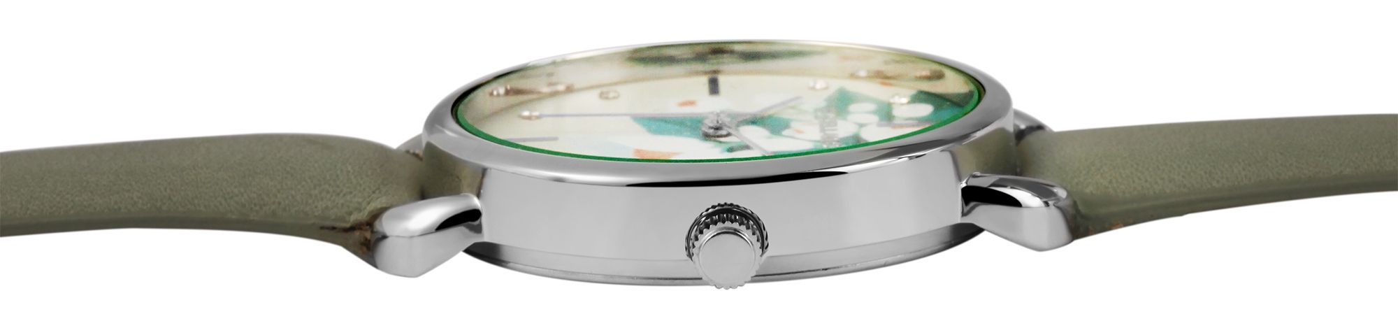 Excellanc Damenuhr mit Lederimitationsarmband, floral, mint