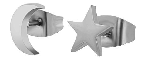 Akzent Ohrstecker "Teal" aus Edelstahl, Mond & Stern, silberfarben