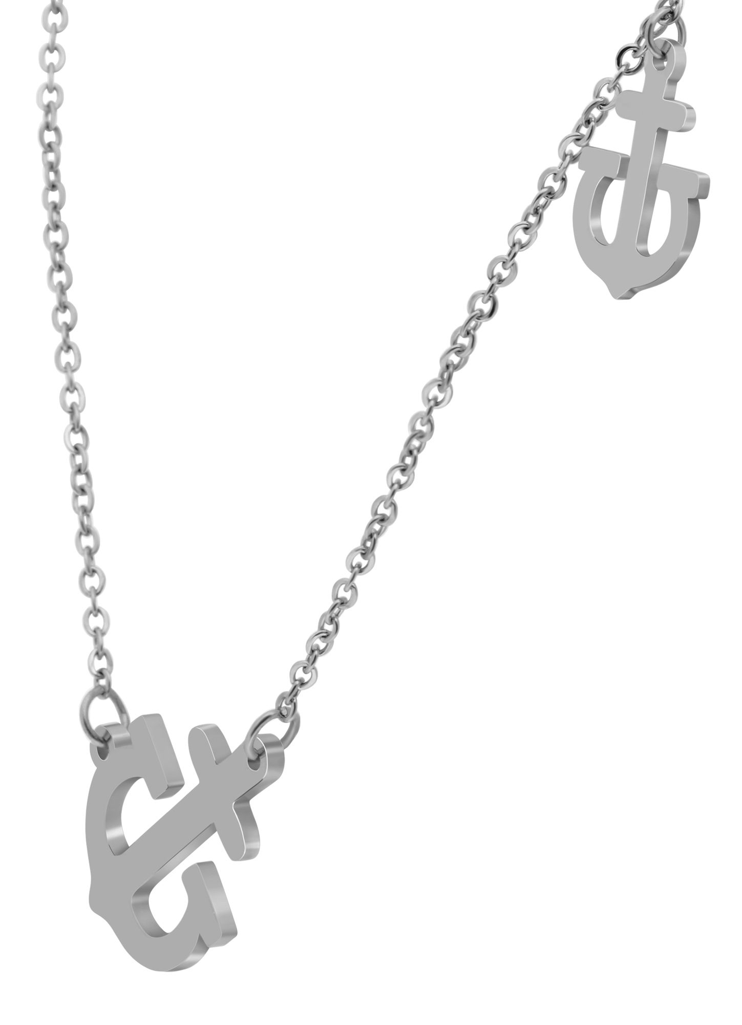 Edelstahl Schmuckset mit Ohrsteckern und Kette mit Anhänger im maritimen Ankerdesign in silberfarbig