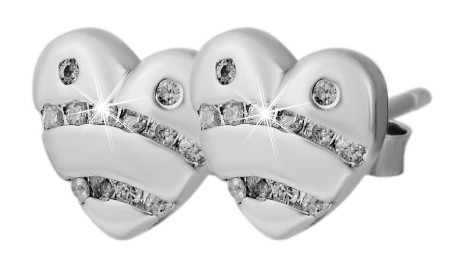925/- Echt Silber Schmuck-Set "Evica", Anhänger, Ohrstecker Herz mit klaren Zirkonia Steinen, 925/rhodiniert