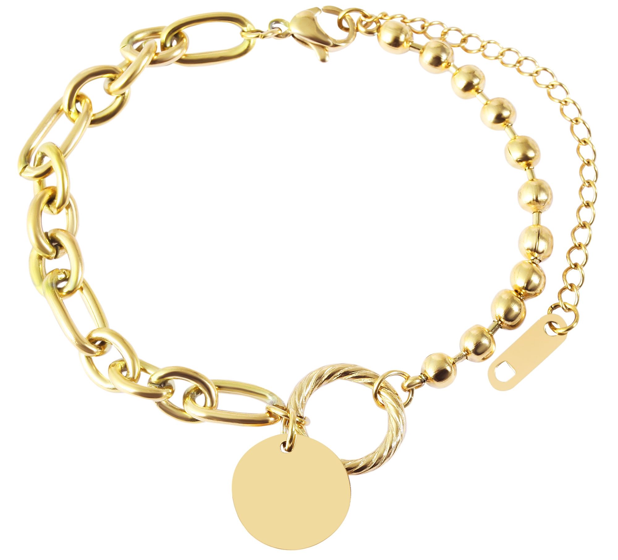 "Baiba" Edelstahl Armband mit Gravurmünze, 17+3 cm, goldfarben