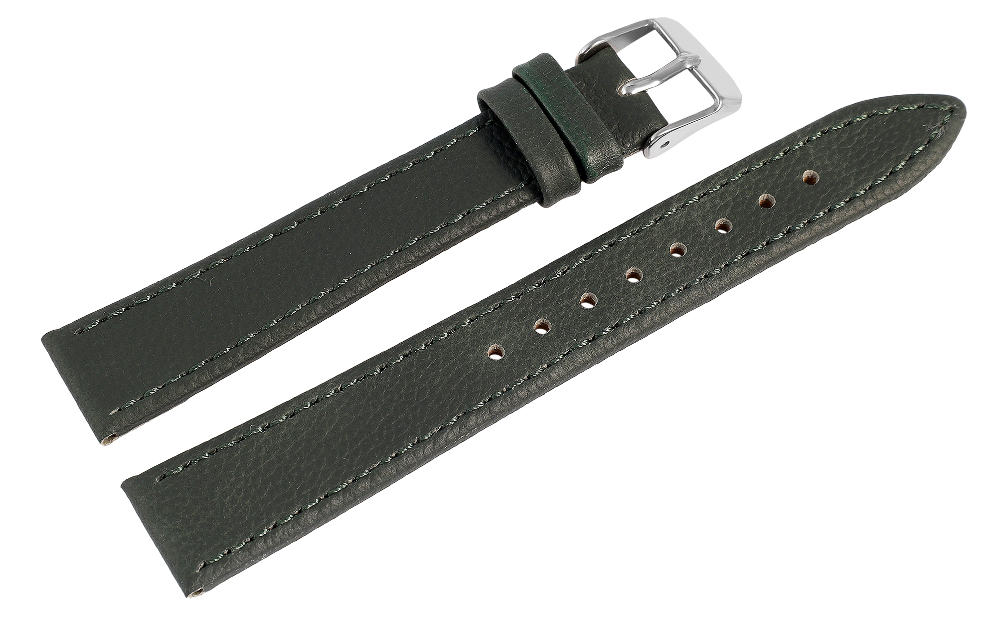 Echtleder-Uhrenarmband "super-soft", dunkelgrün, Naht, 16 mm
