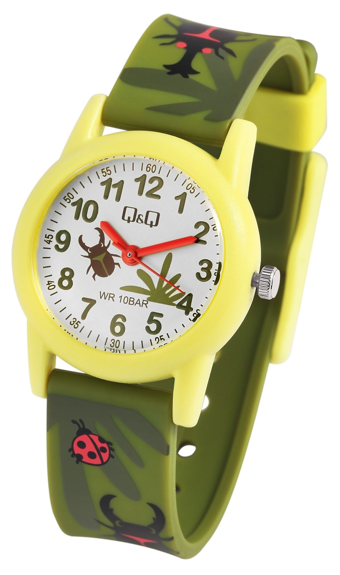 Q&Q Kinderuhr "Käfer und Naturmuster", Band aus Resin, 10 ATM