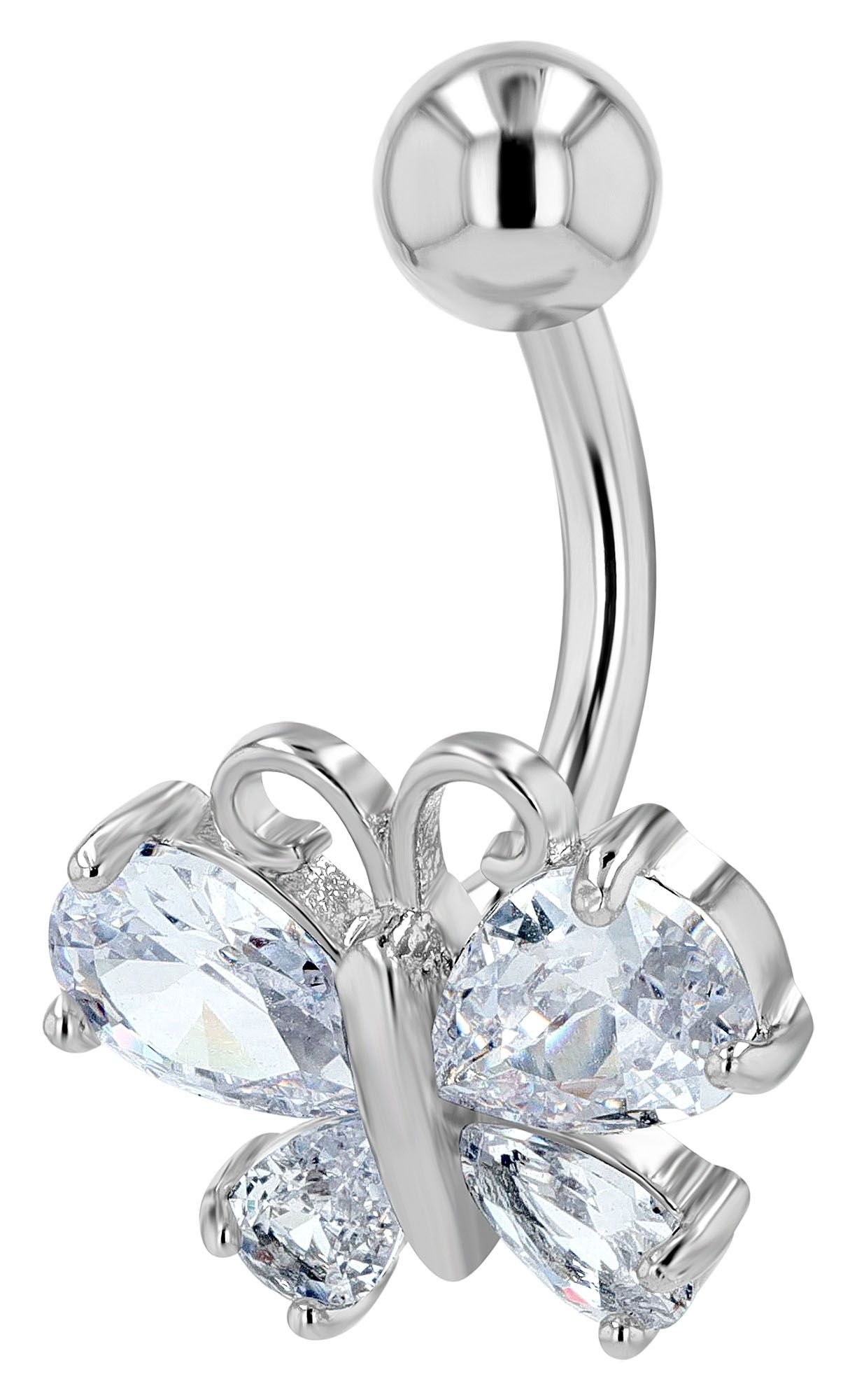 "Cyrene" 316L Edelstahl-Messing Bauchnabelpiercing, Schmetterling, Stabstärke 1,6 mm/ Länge 11 mm