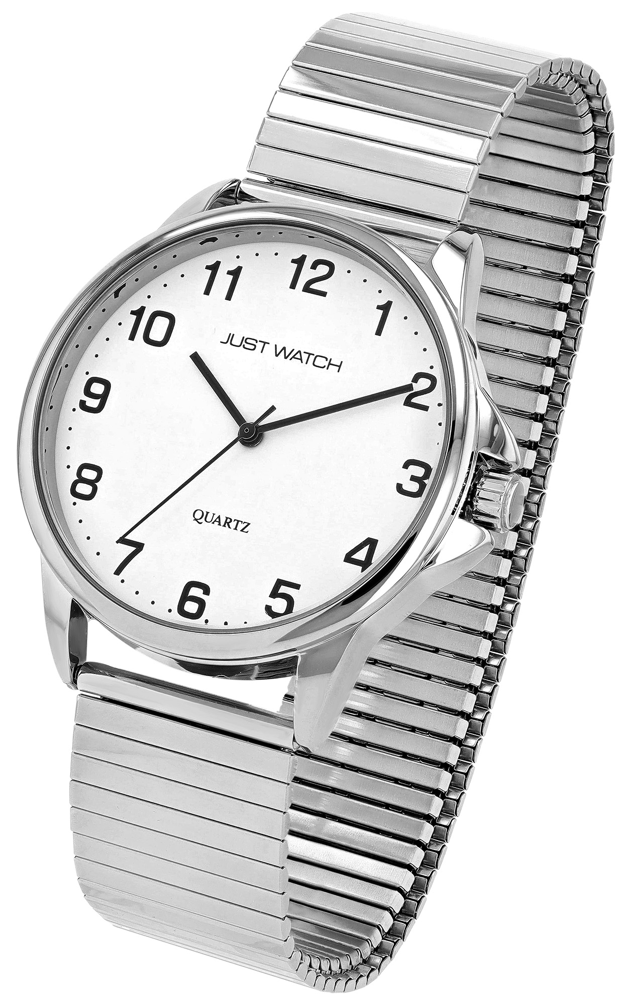 JUST WATCH "Ronny" Herrenuhr Ø 39 mm, Edelstahl Zugaband, silberfarben/weiß