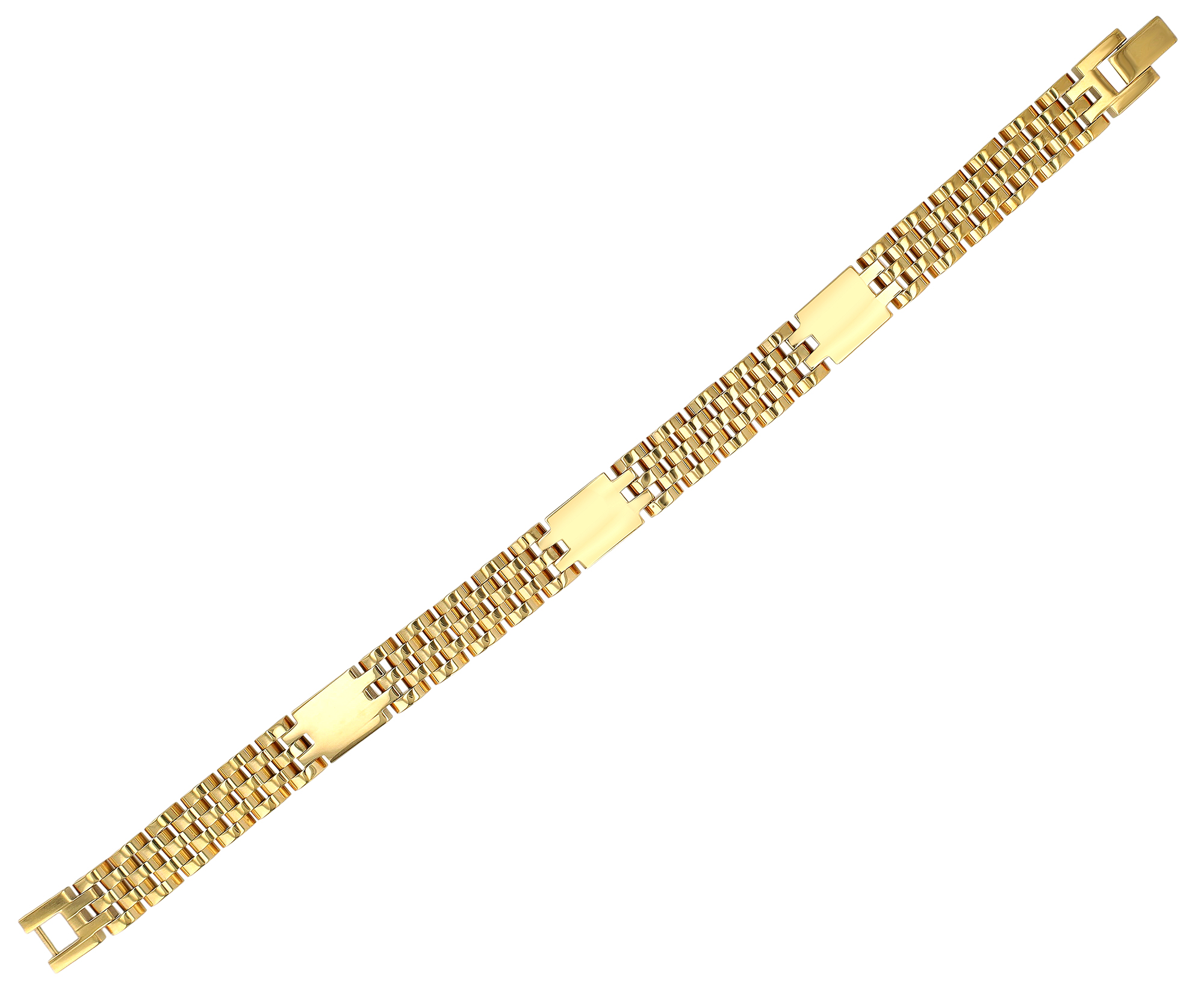 "Jareth" Edelstahl Gliederarmband, Gravurelemente, 21 cm, goldfarben