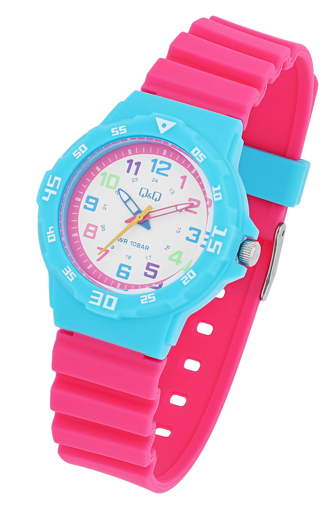 Q&Q Kinder/ Mädchen, Uhr mit Silikonarmband, Ø 33 mm, pink/ hellblau