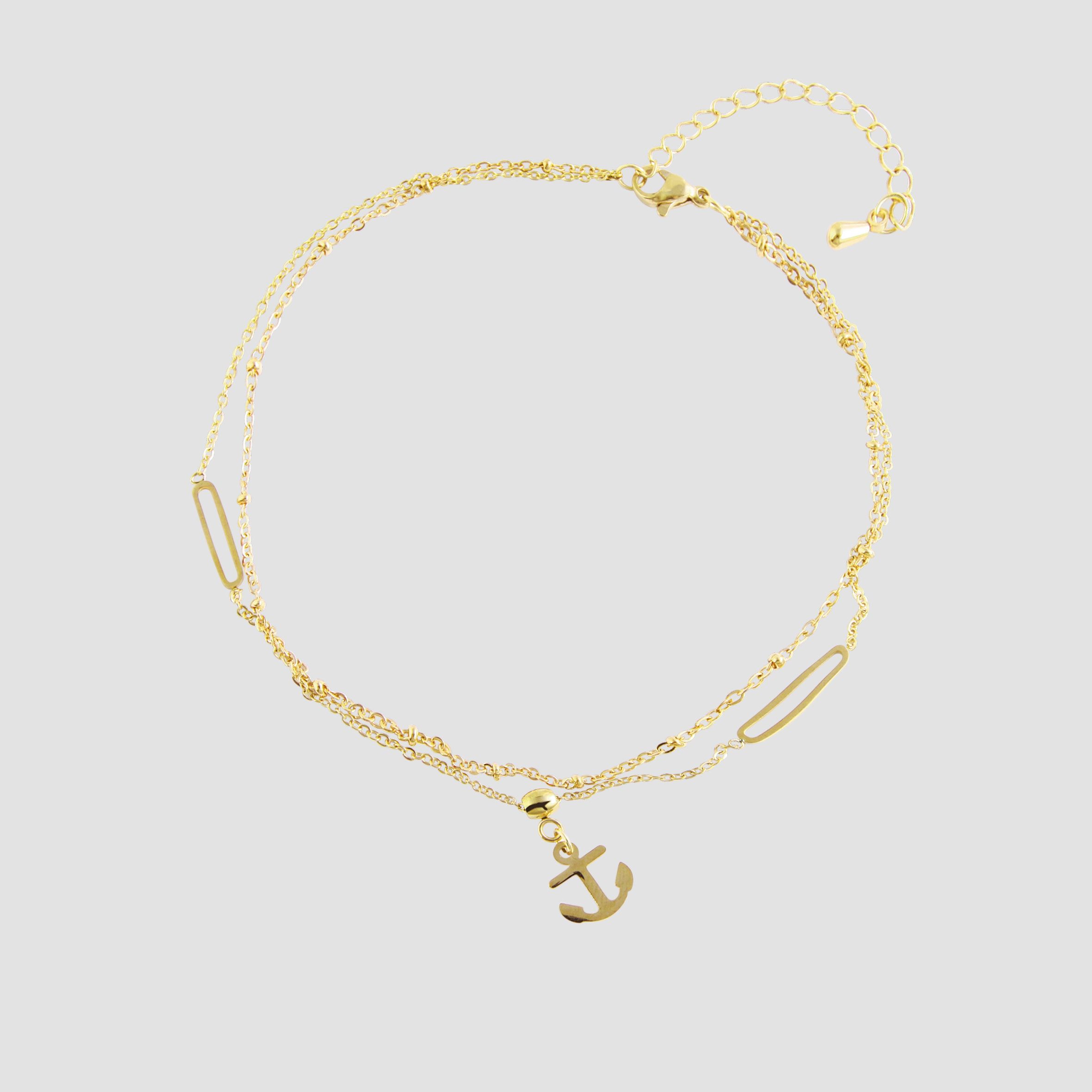 Akzent Edelstahl Fußkettchen, Ankeranhänger, goldfarben