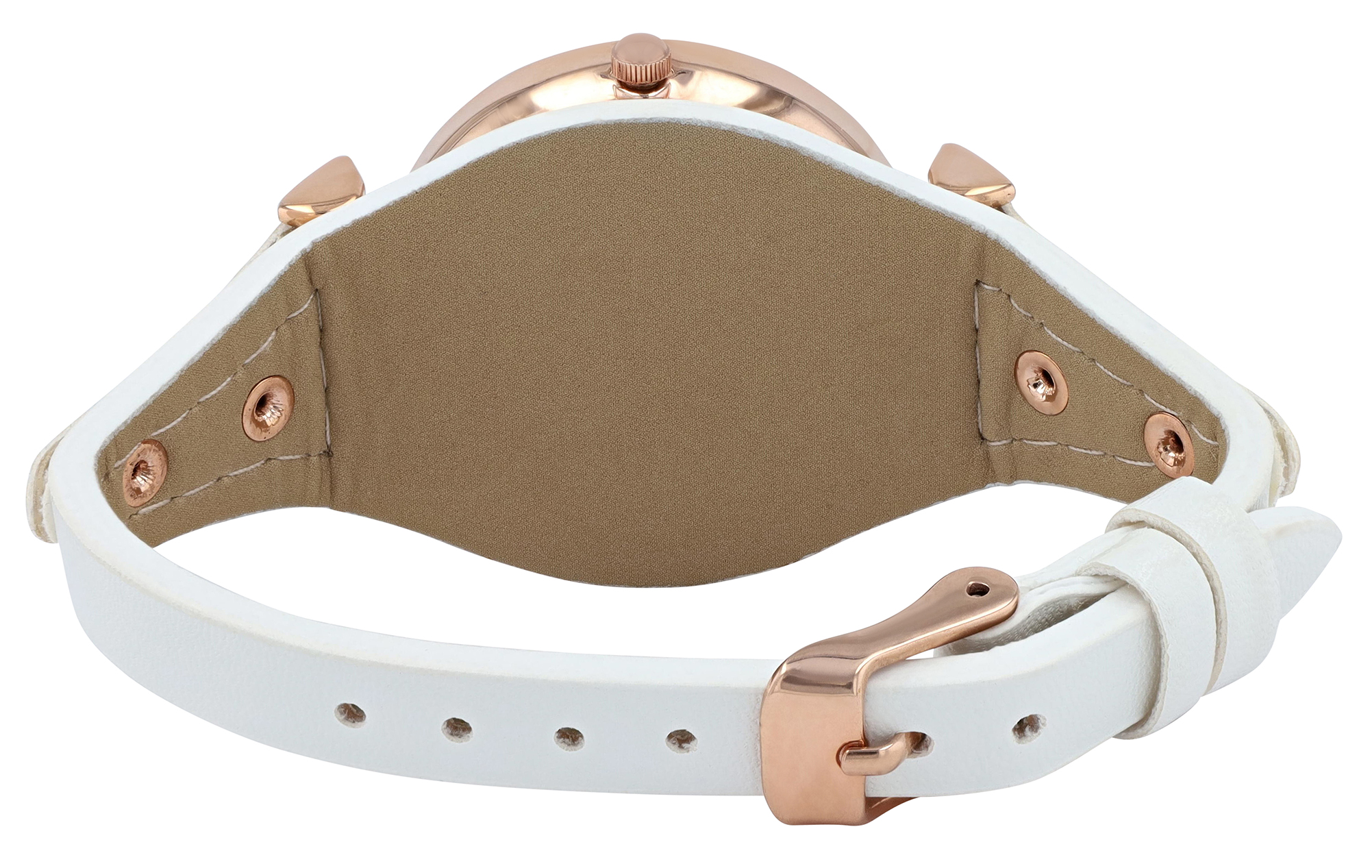 Chill, Damenuhr, Unterlegarmband, Lederimitat, Ø 32 mm, weiß/ roségoldfarben
