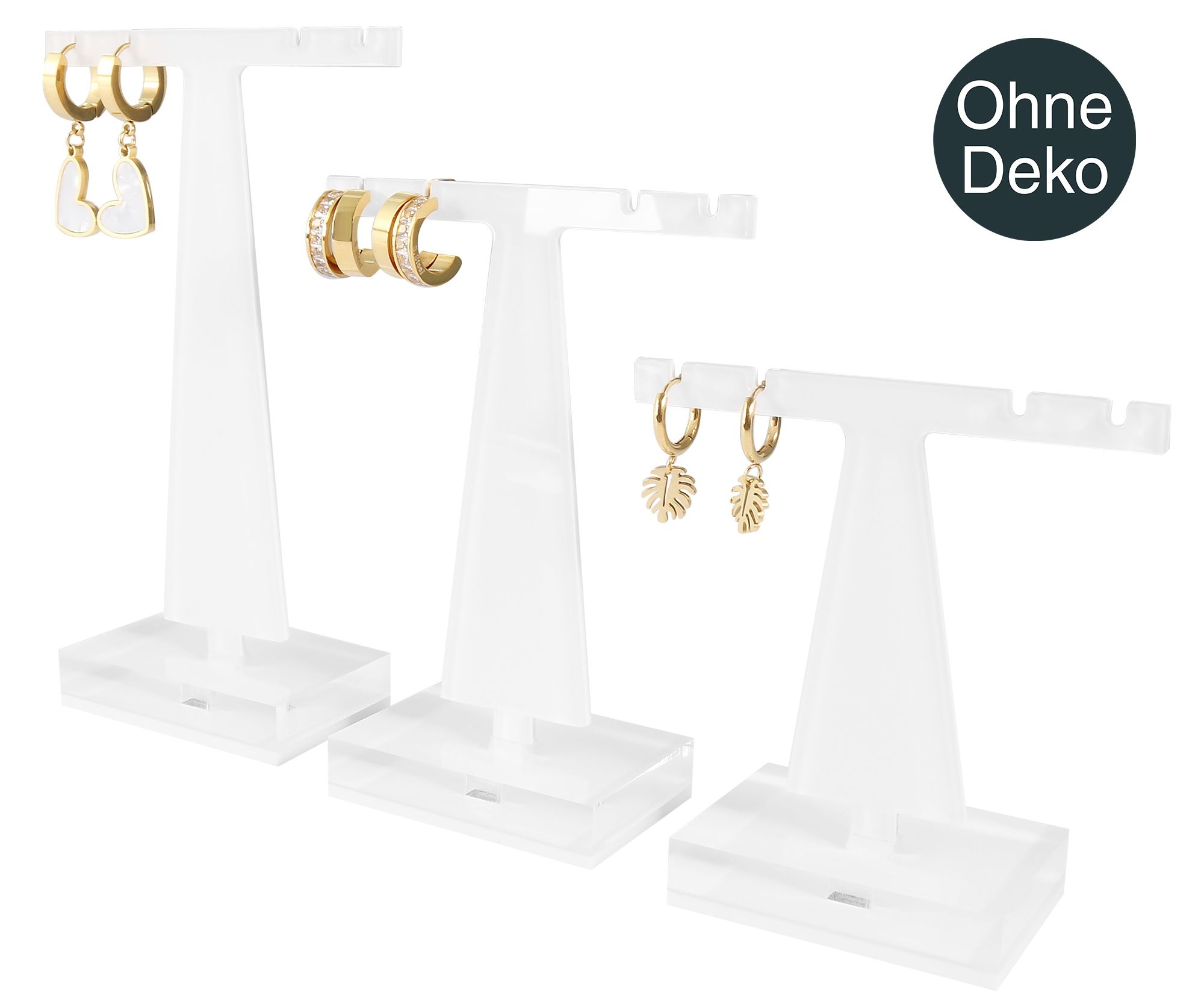 Acryl Aufsteller für Creolen/ Ohrhänger (Dekoserie Glossy), 3er Set, weiß
