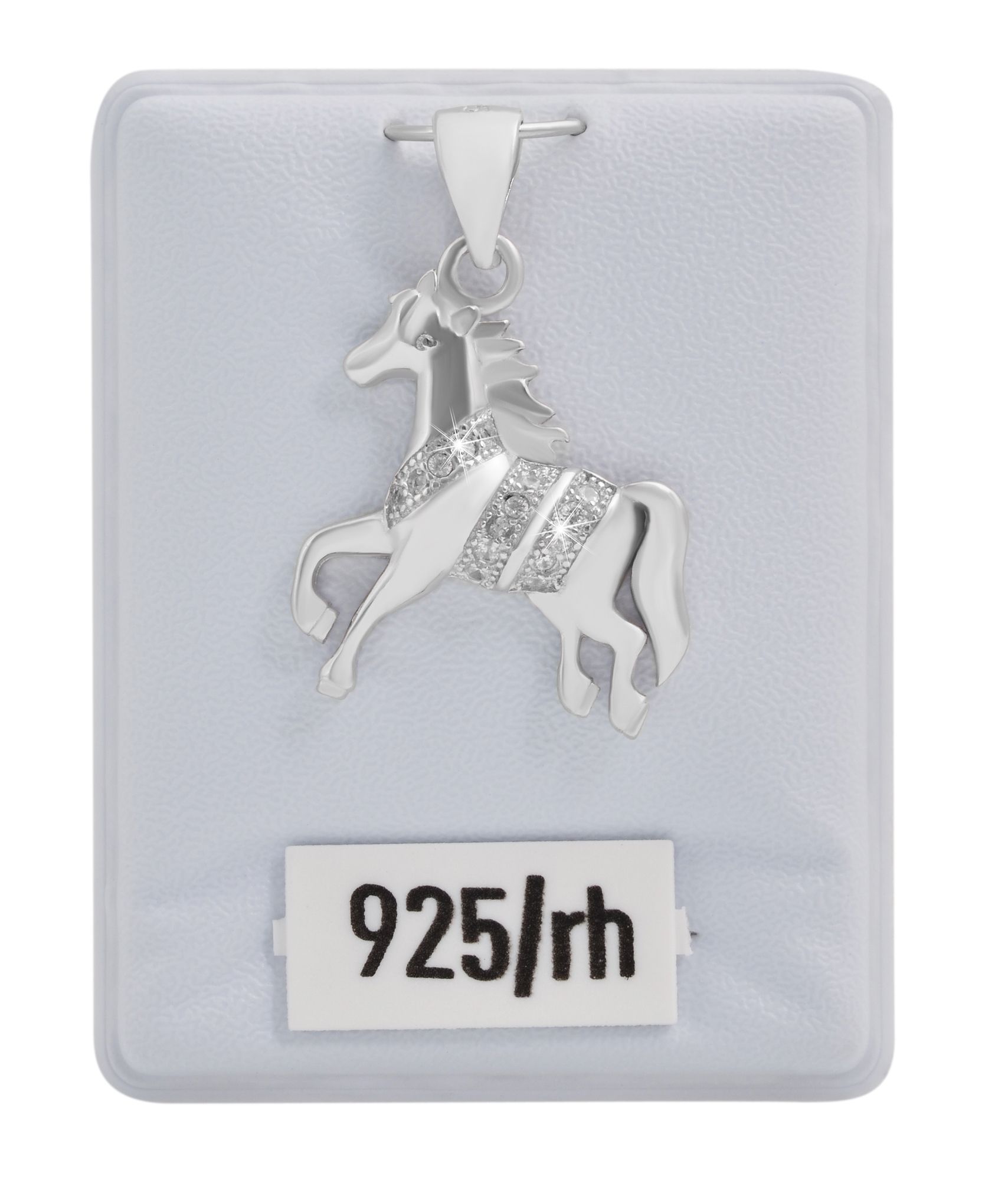 925/- Echt Silber Anhänger ohne Kette "Cesar", Pferd, Zirkoniabesatz, 925/rhodiniert