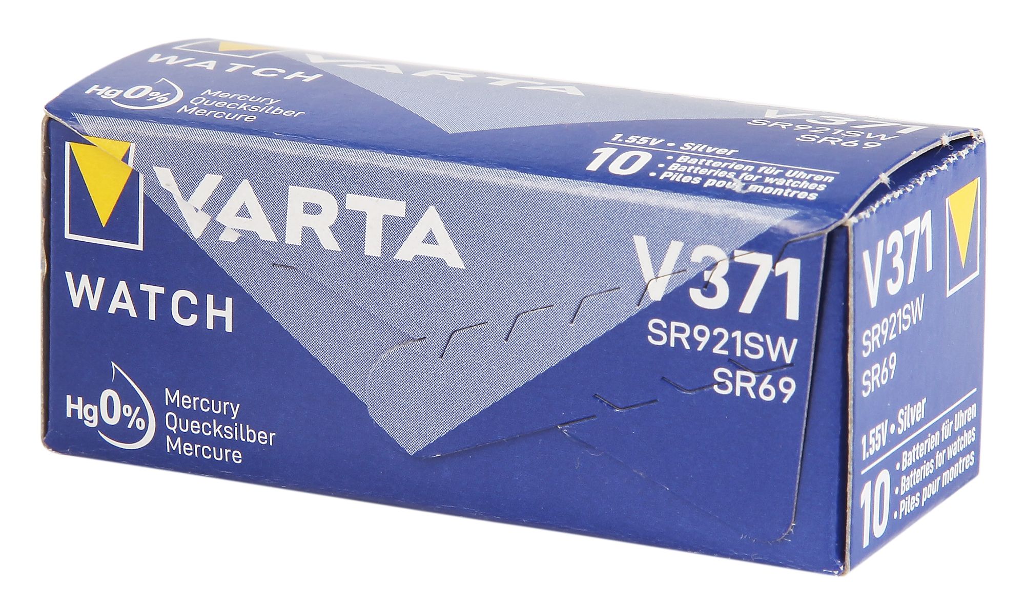 Varta Batterie V371/537 (AG6//SR920W) Silberoxid Knopfzellen 1,55 V - Verpackungseinheit 10 Stück