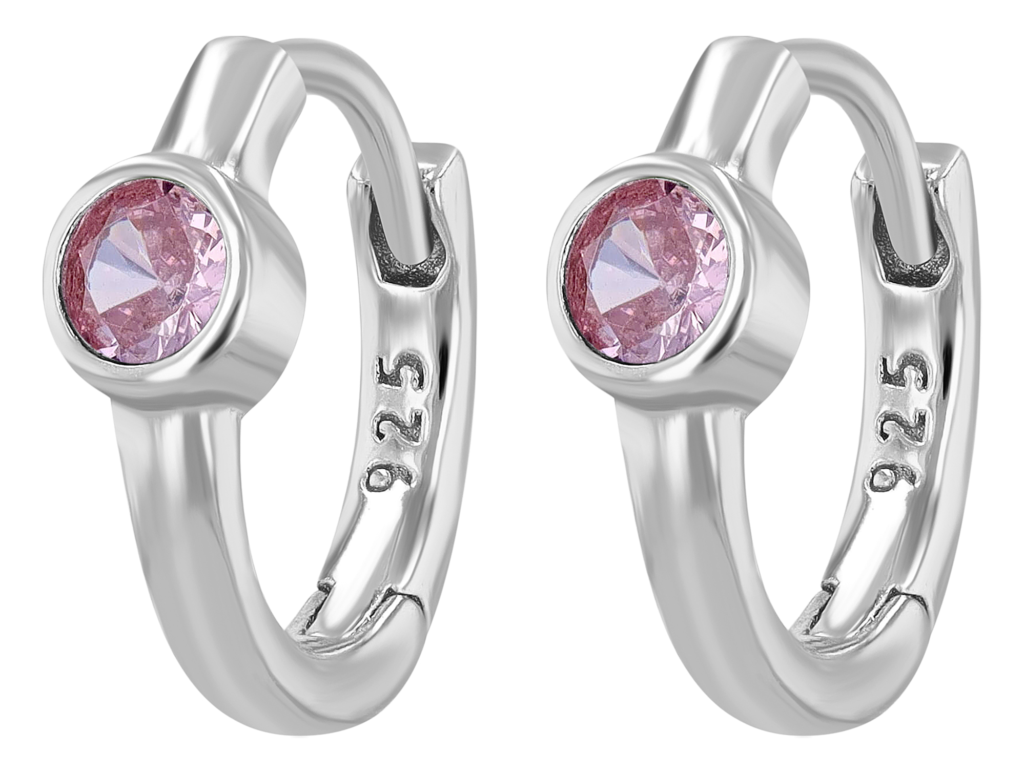 "Mexine" 925/- Echt Silber Mini Creole/ Huggie Ø 9 mm, rosa Zirkoniastein, rhodiniert