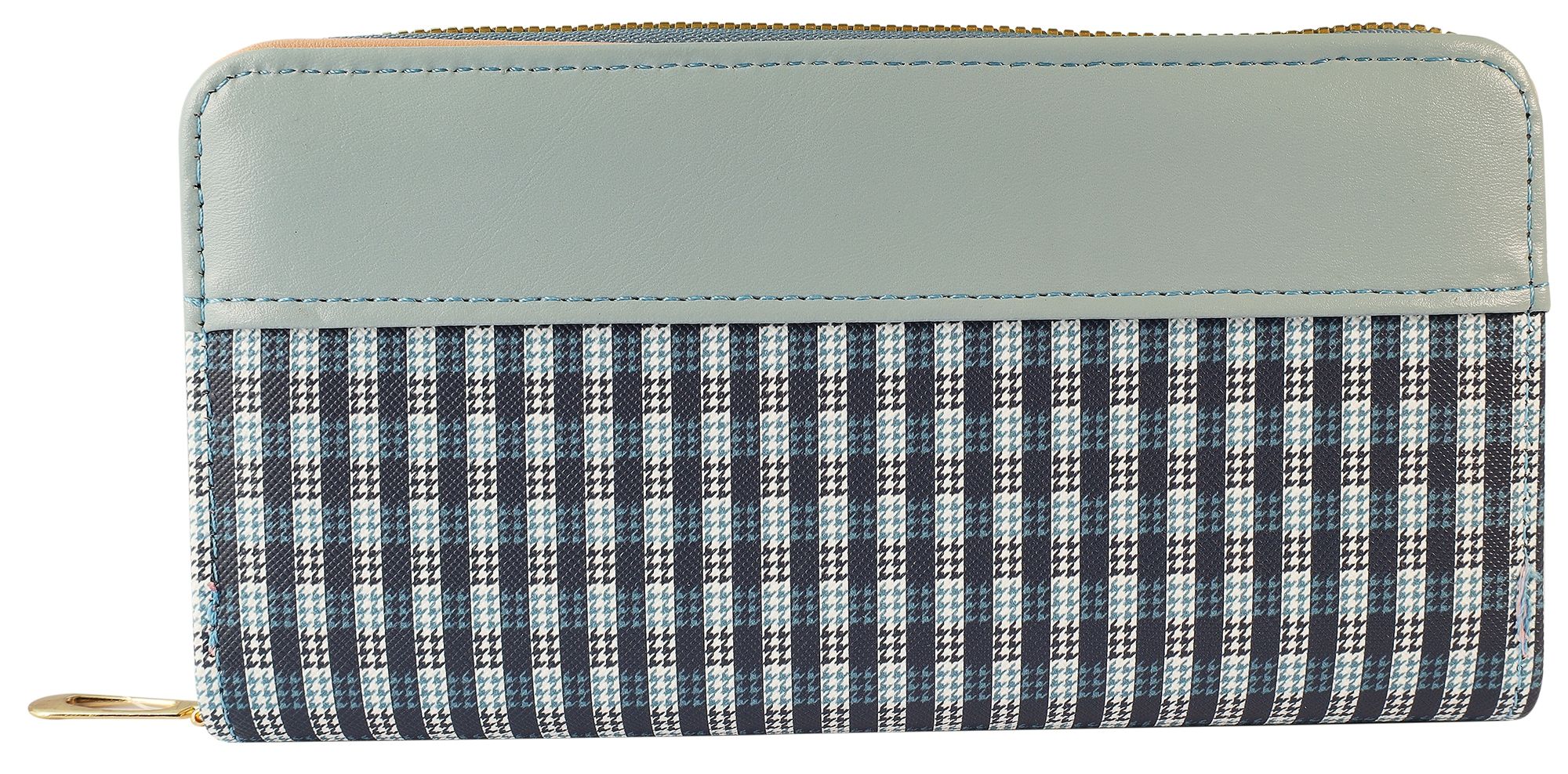 Damengeldbörse aus Lederimitat, kariertes Muster, blau