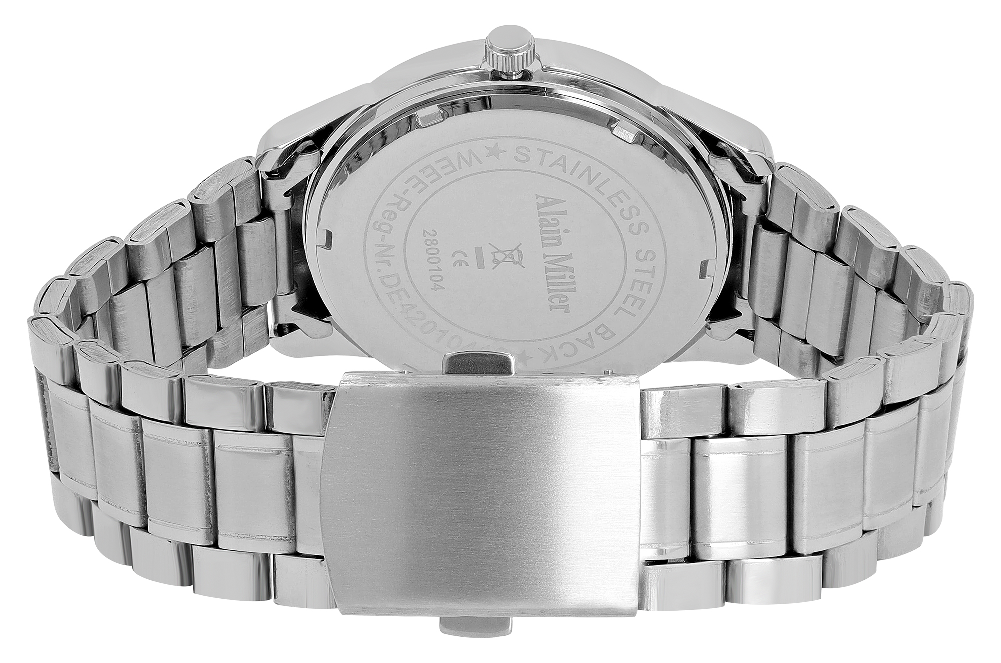 Alain Miller Herrenuhr Ø 40 mm, Gliederarmband, Edelstahl, silberfarben/ blau