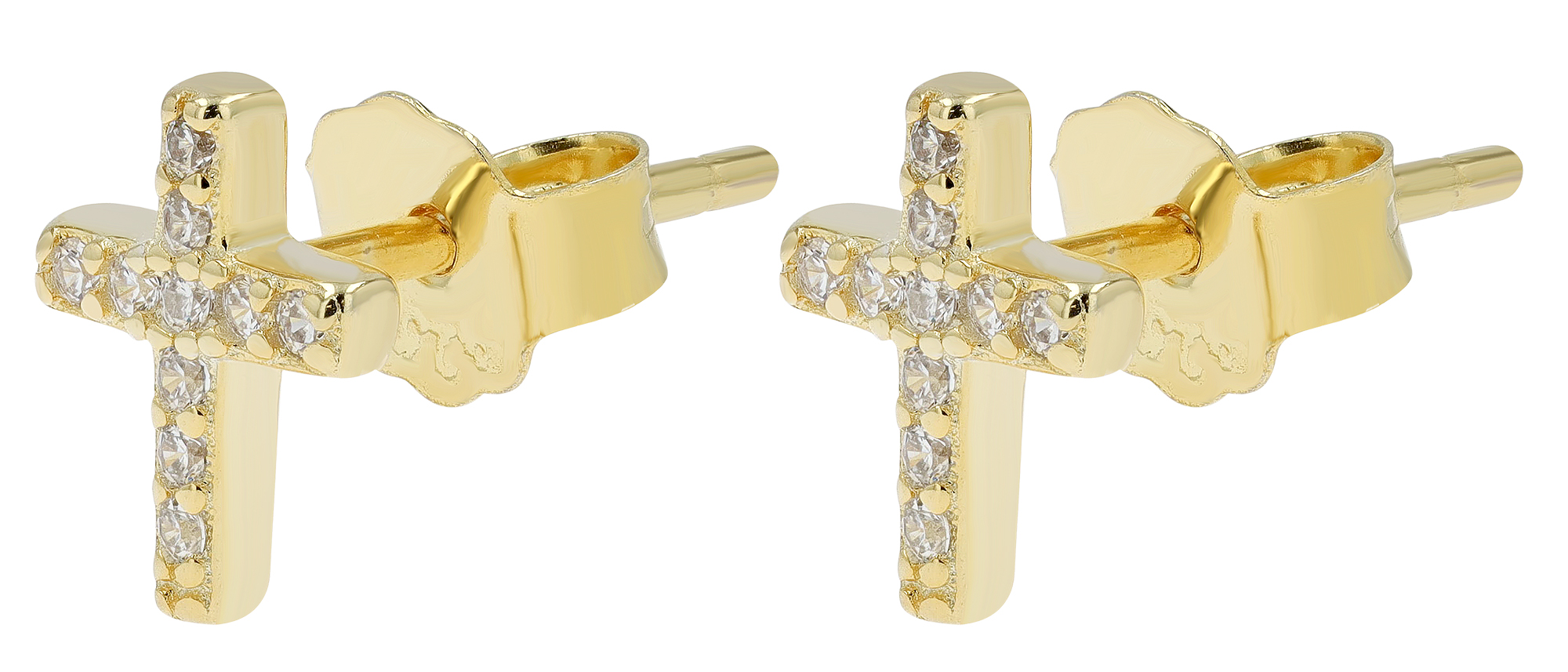 "Jacinta" 925/- Echt Silber Ohrstecker Kreuz, Zirkon, vergoldet
