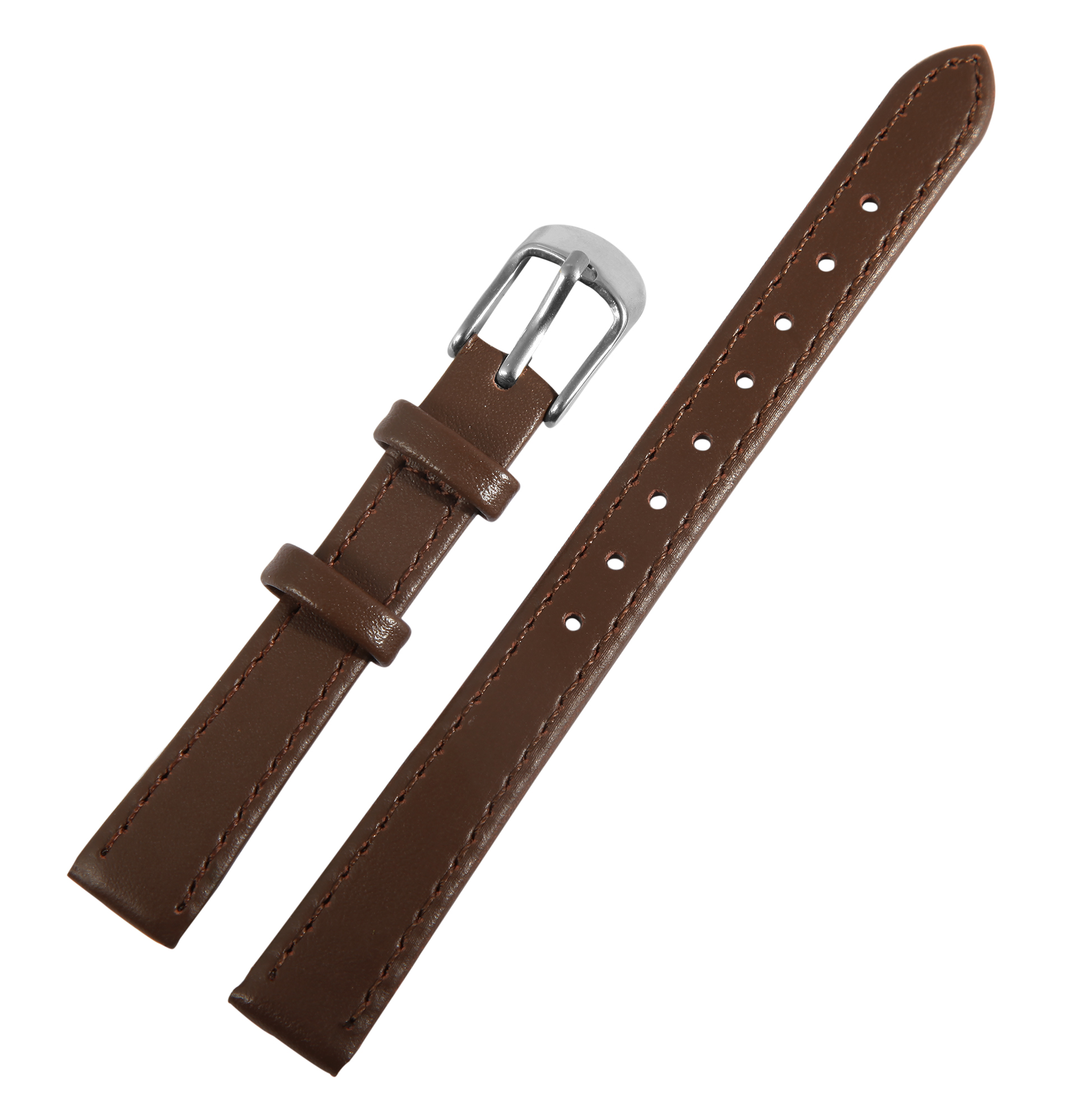 Echtleder-Uhrenarmband, braun/ silberfarben, 10 mm