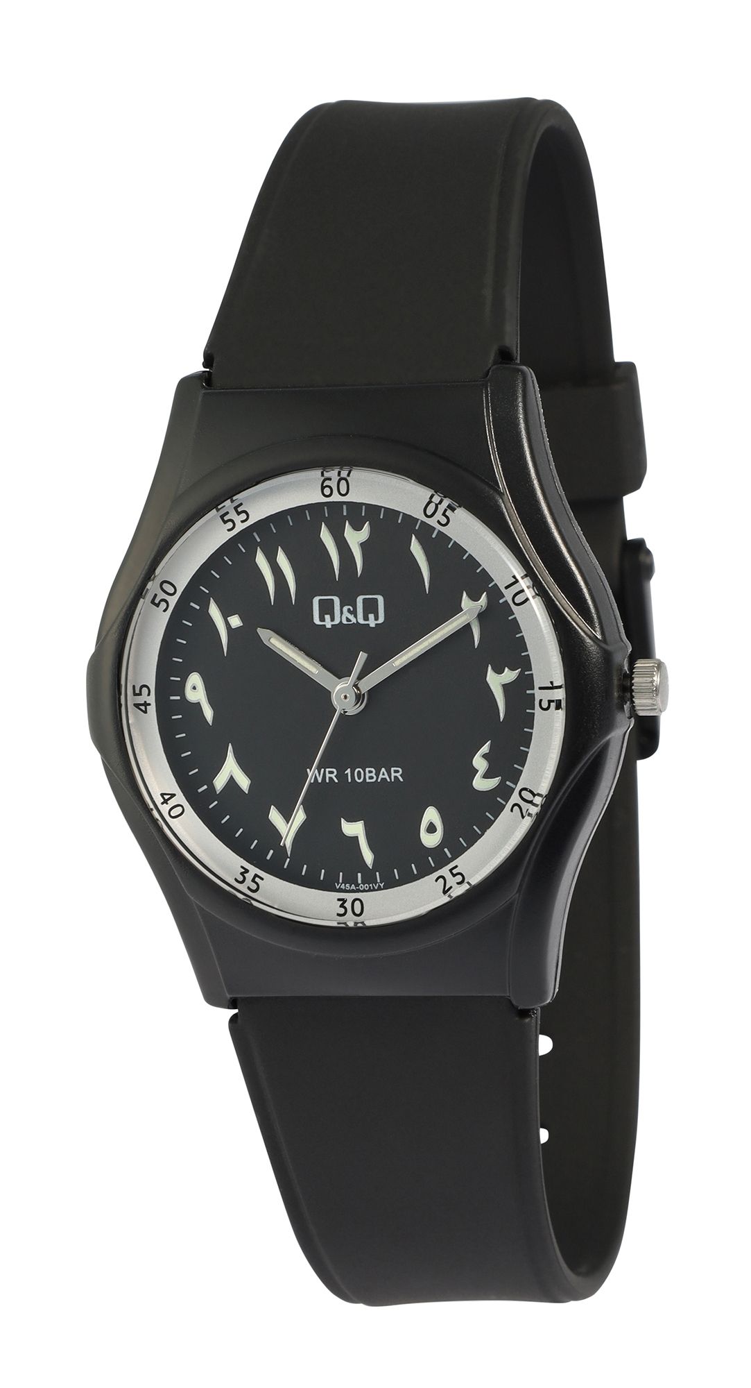 Q&Q Herrenuhr mit Silikonarmband, 10 ATM, indisch-arabische Ziffern