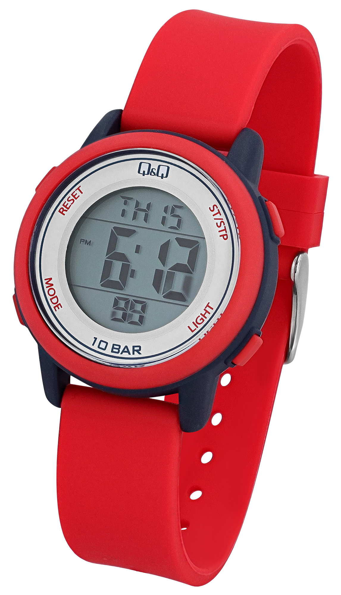 Q&Q Kinder/Jugend Digitaluhr, Kunststoff, Resinband, rot/blau, Ø 34 mm