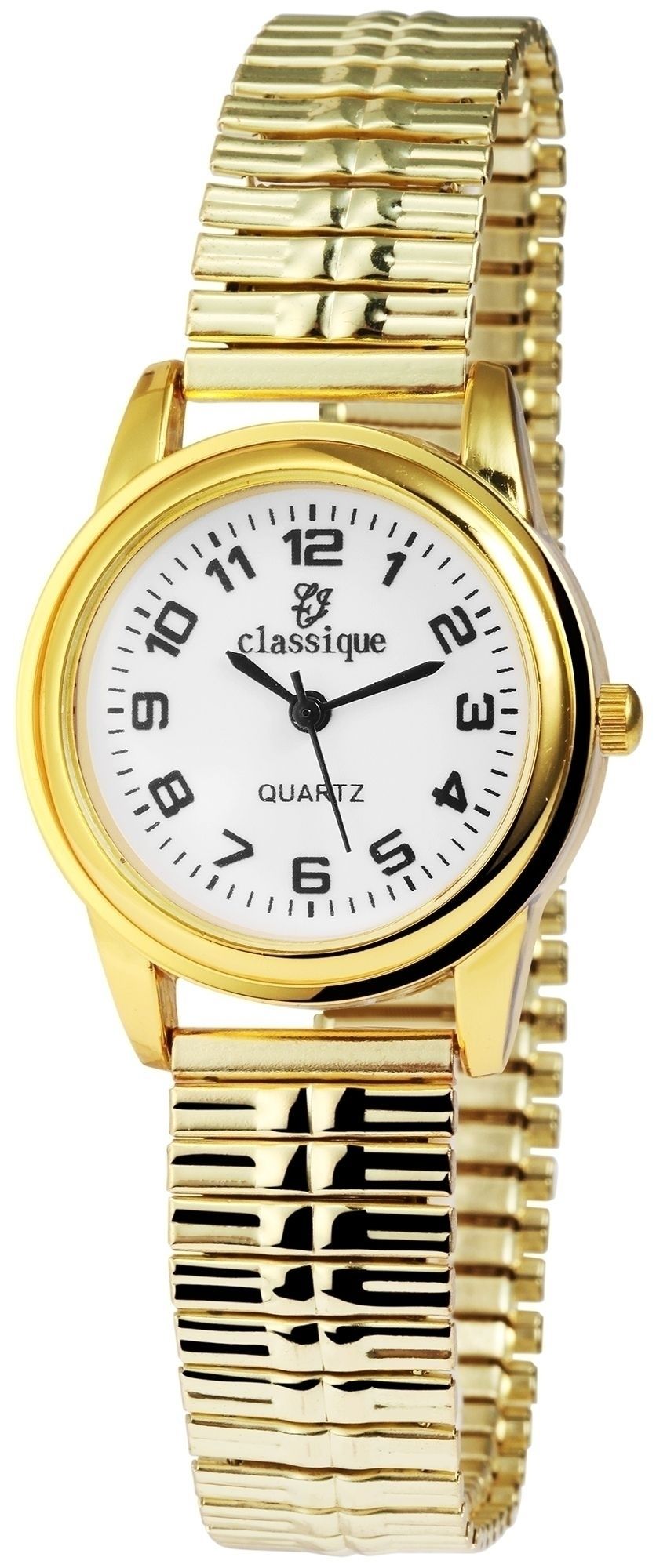 Classique Damenuhr mit Edelstahl-Zugarmband Ø 28 mm, goldfarben/ weiß