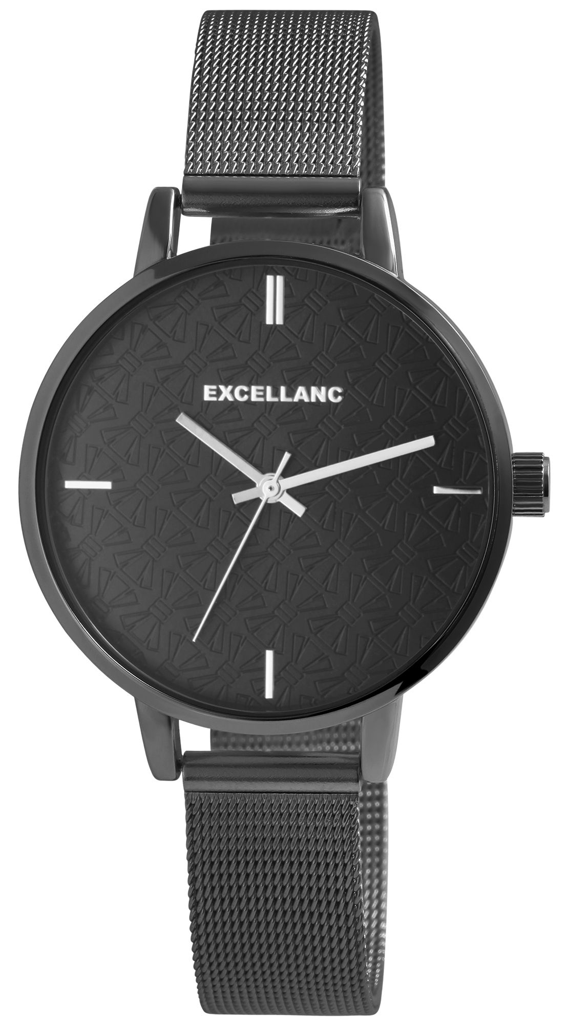 Excellanc Damenuhr mit Edelstahl Meshband in schwarz