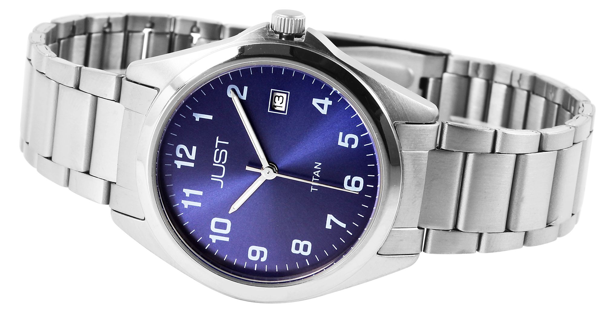 Just Herrenarmbanduhr aus Titan, silberfarben/blau