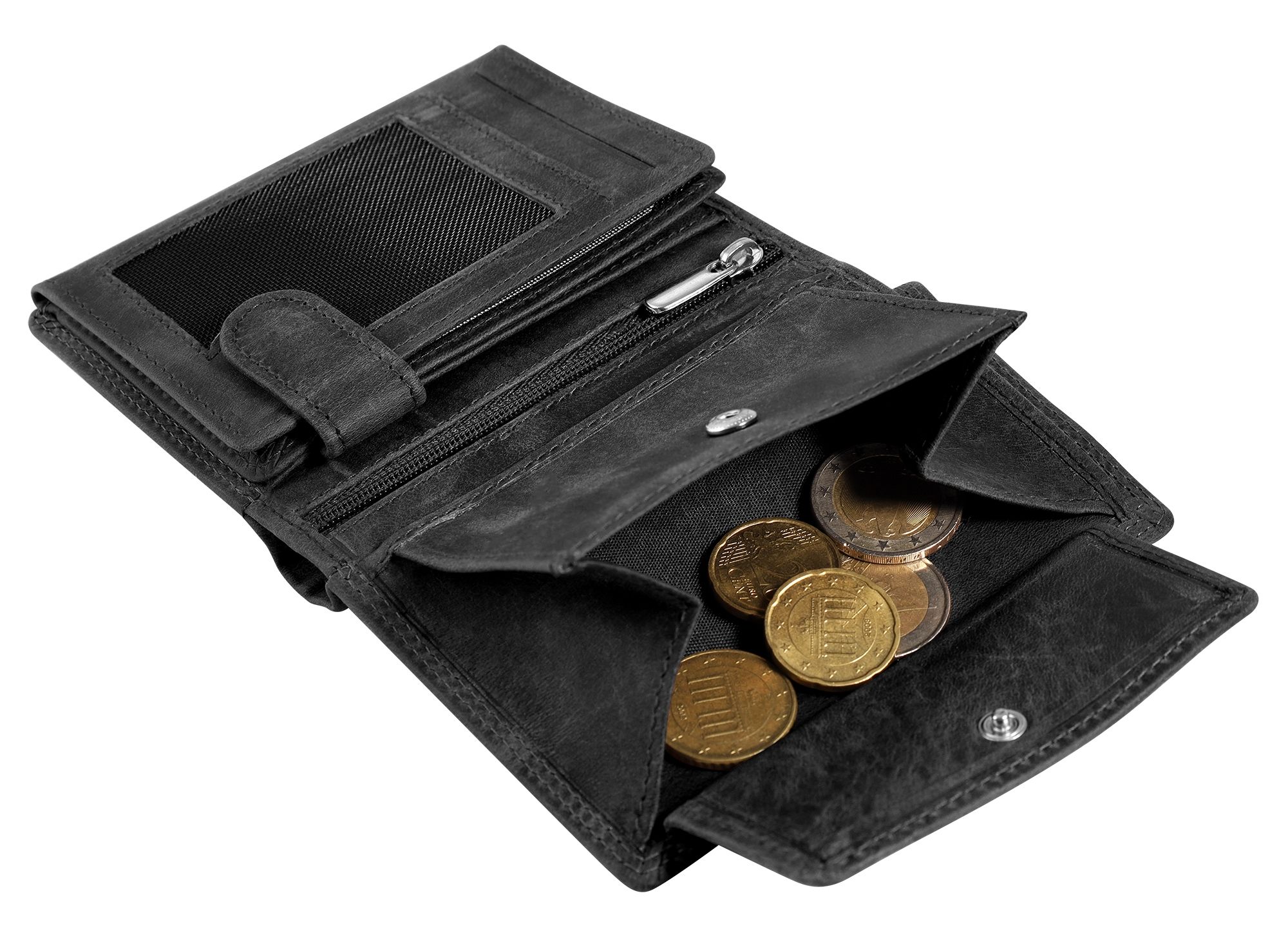 Akzent Echt Leder (Hunter-Leder) Geldbörse, RFID, Hochformat, "Totenkopf", schwarz