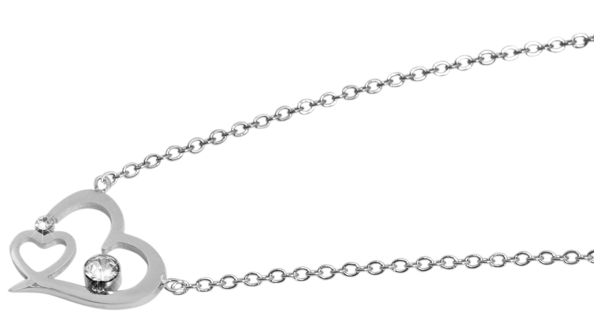 "Allesia" Edelstahl Kette (43+5 cm) mit Anhänger - Herz, Simili, silberfarben