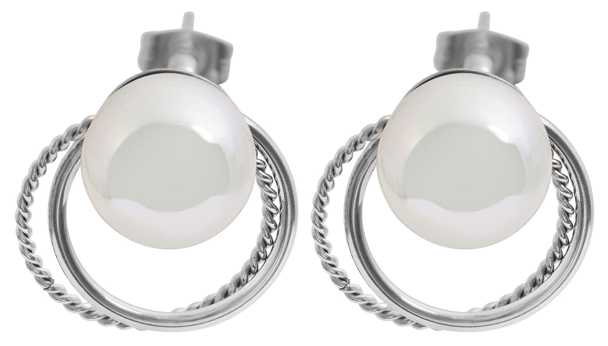 Akzenz Ohrstecker aus Edelstahl, Kunstperle, rund, silberfarben