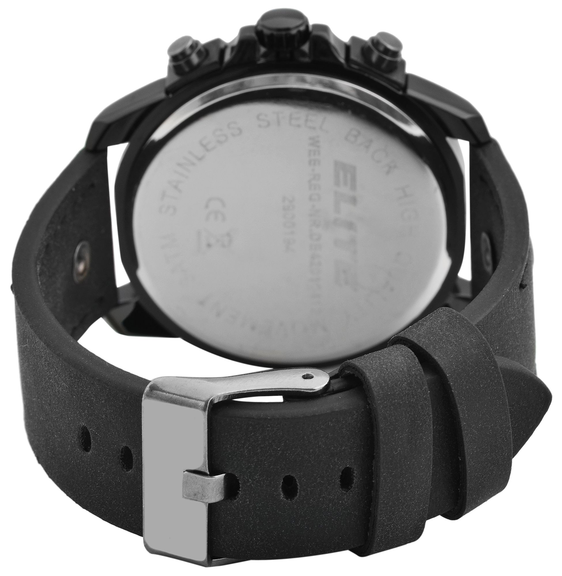 Elite Herren Chronograph mit Lederimitationsband, 3ATM, Schwarz