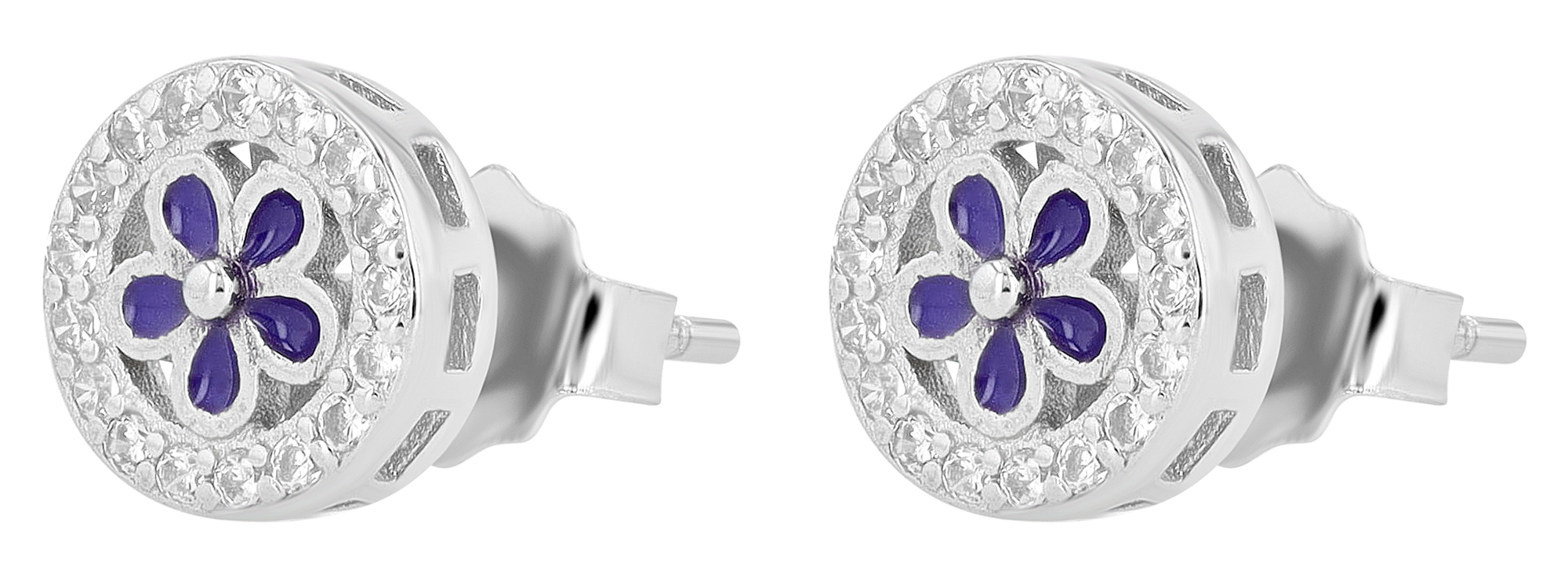 "Lucretia", 925/- Echt Silber Ohrstecker - Blume, silberfarben rhodiniert/ lila