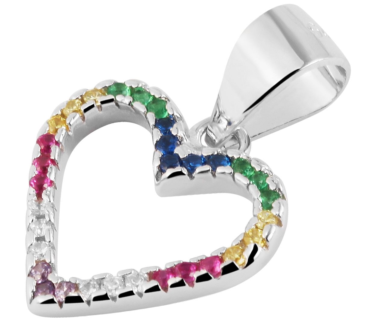 925/- Echt Silber Anhänger ohne Kette "Hille", Herz mit bunten Zirkoniasteinen, 925/rhodiniert