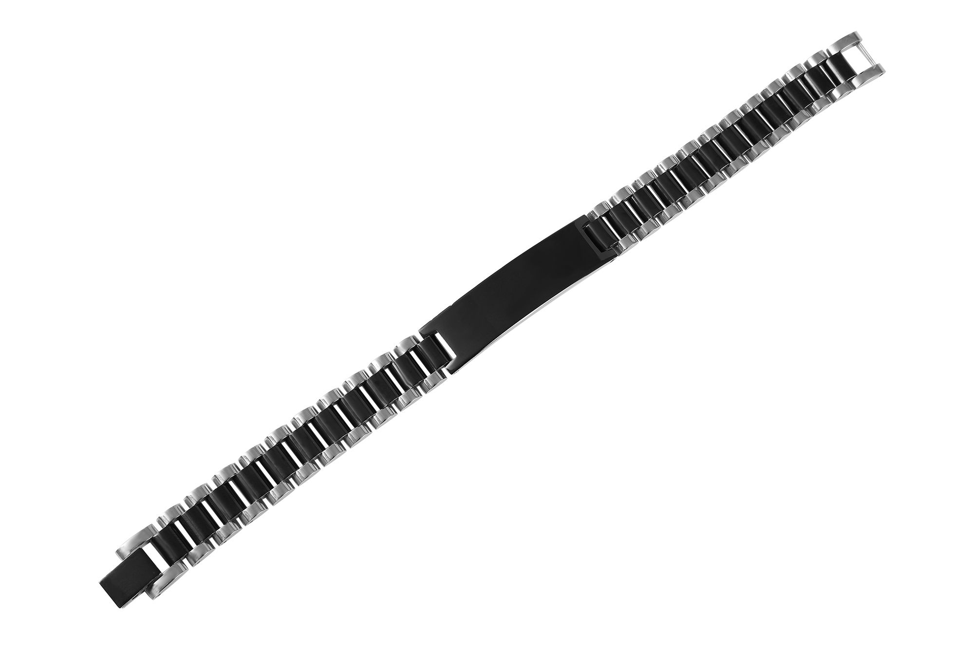 "Eirian" Akzent Armband mit Gravurplatte, Edelstahl, bicolor (silberfarben/schwarz)