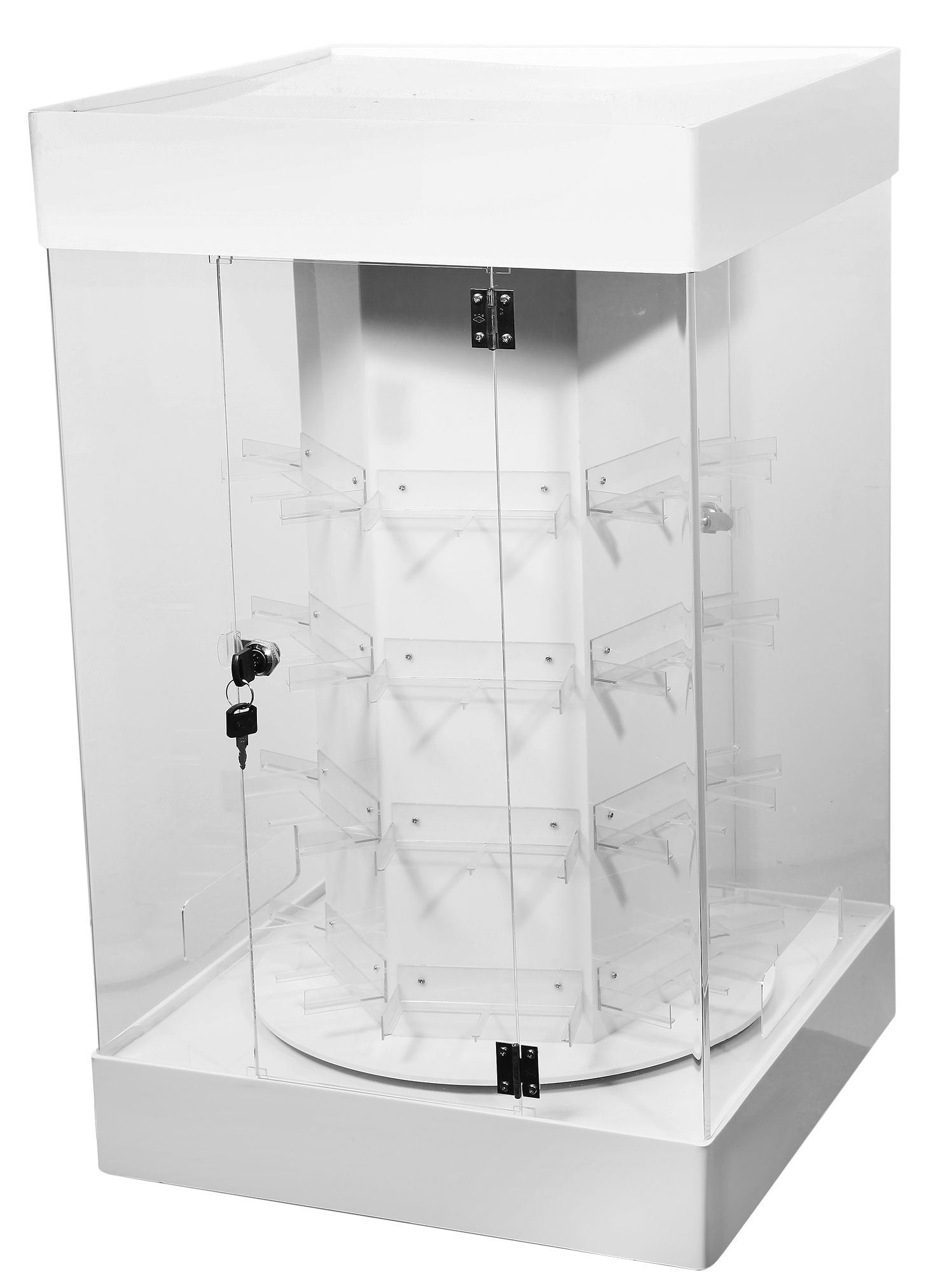 Display weiß/transparent für 48 Uhren, 47 x 47 x 80 cm