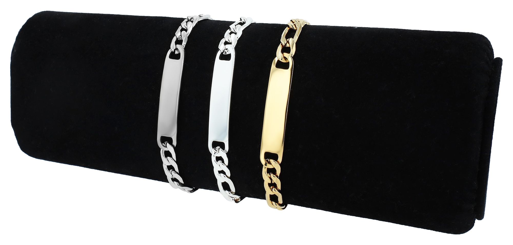 Akzent Figaroarmband mit Gravurplatte, Edelstahl, 18 cm, silberfarben
