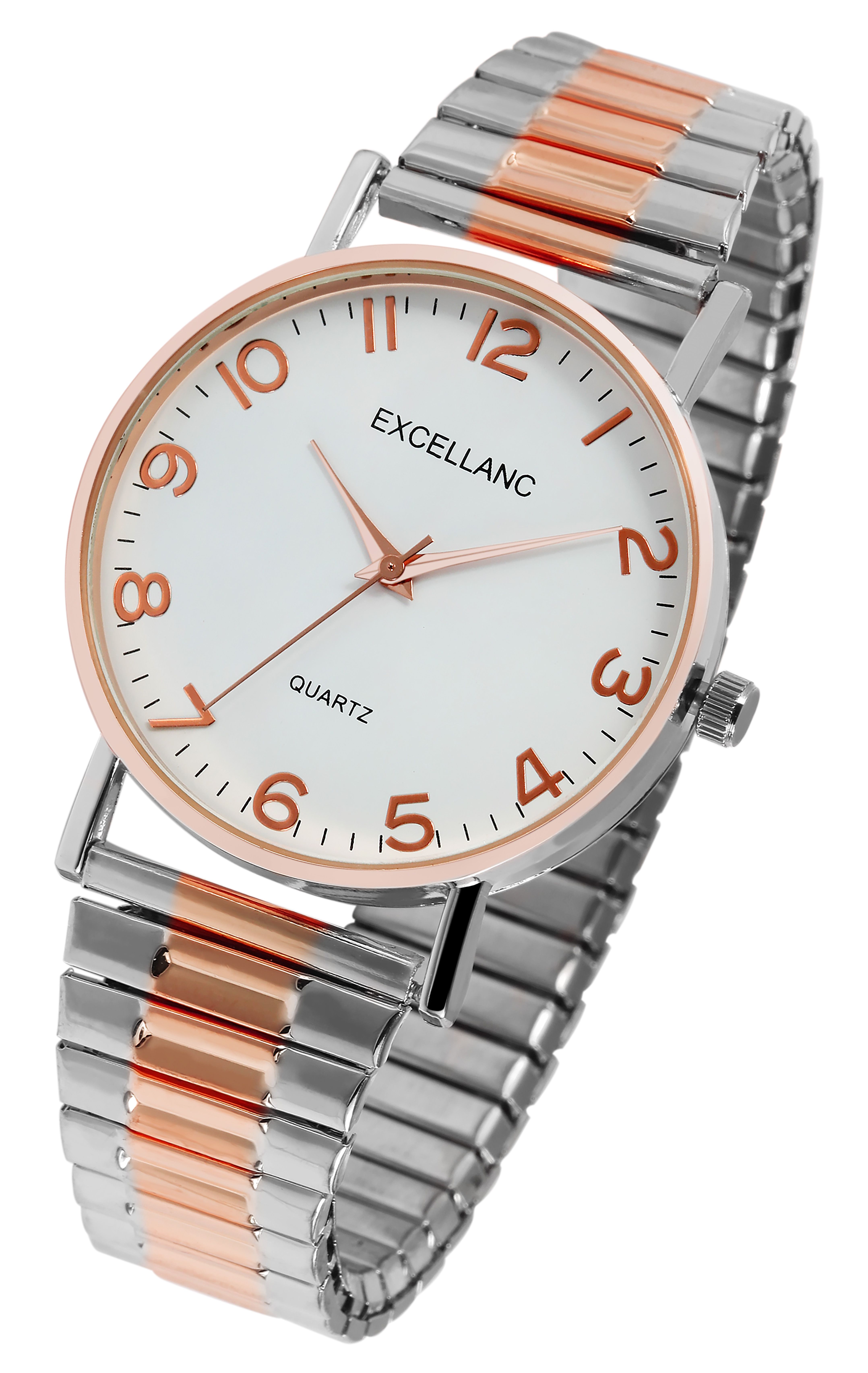 Excellanc Damenuhr mit Edelstahlzugarmband, silber- & roségoldfarben
