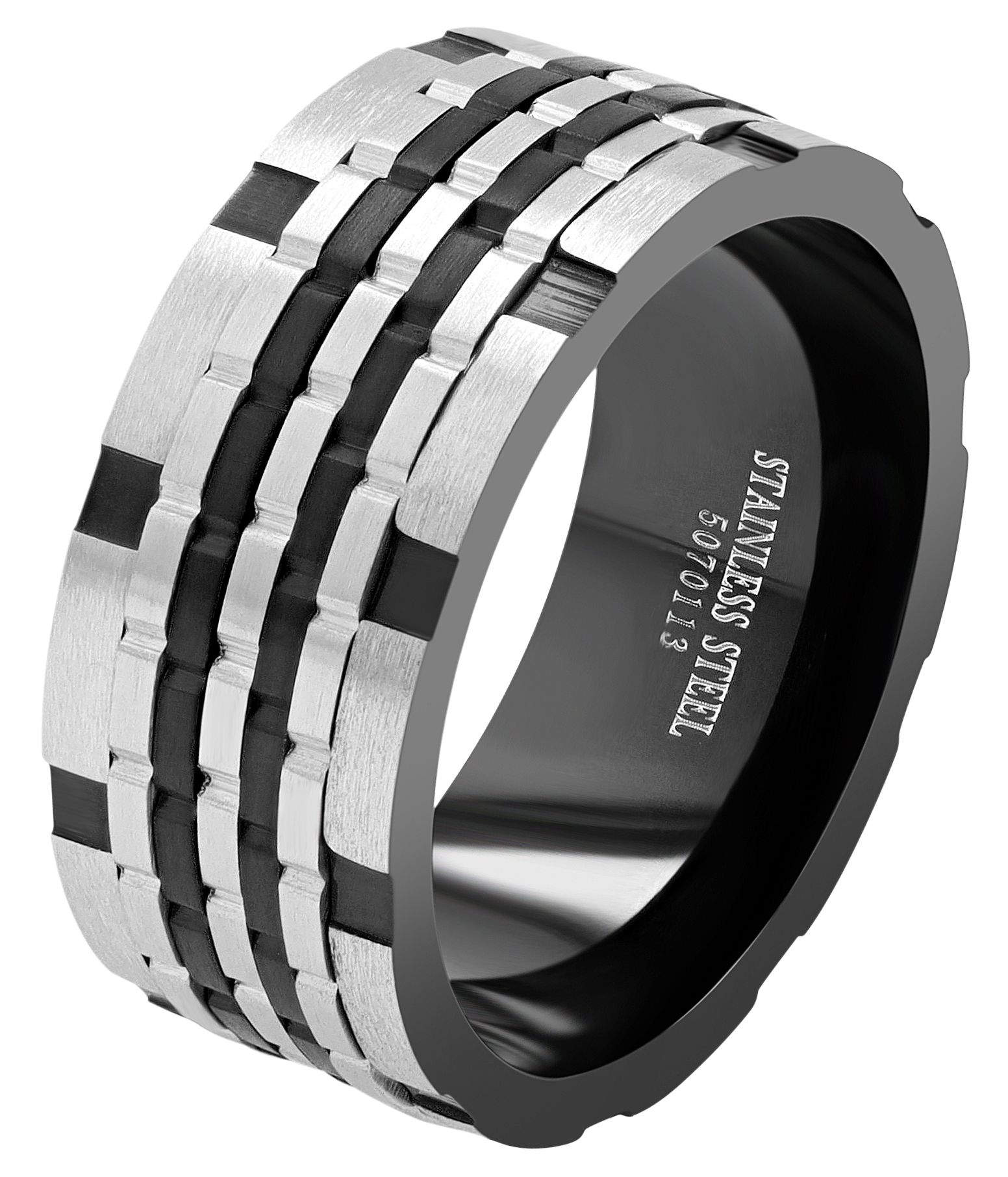 "Jotham" Edelstahl Herrenring, drehbare Elemente/ Spinner-Ring, bicolor, Gr. 62